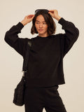 Women's black solid color relaxed fit Triblend Fleece sweatshirt