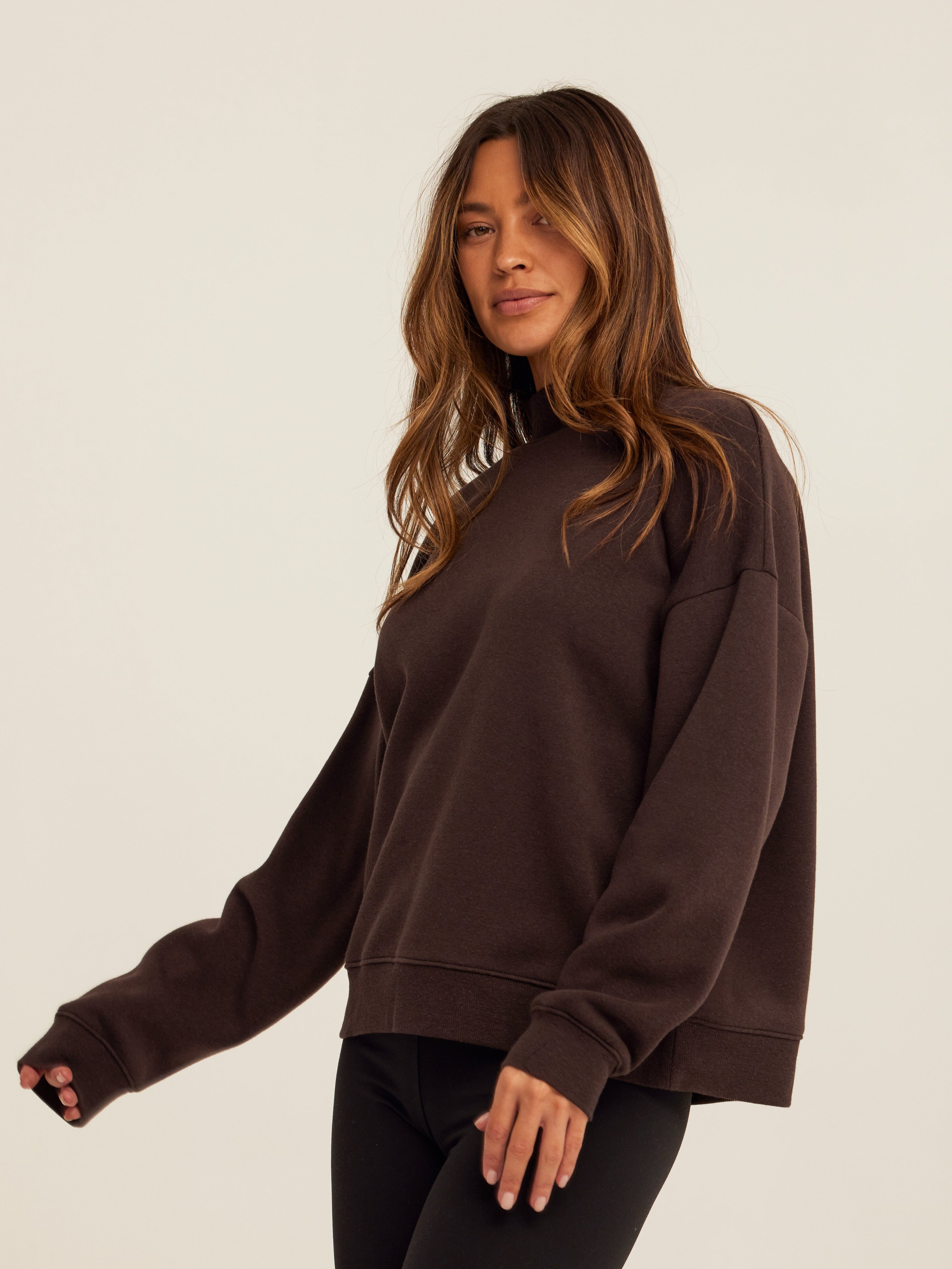 Karlie Mock Neck Pullover in Dark Brown