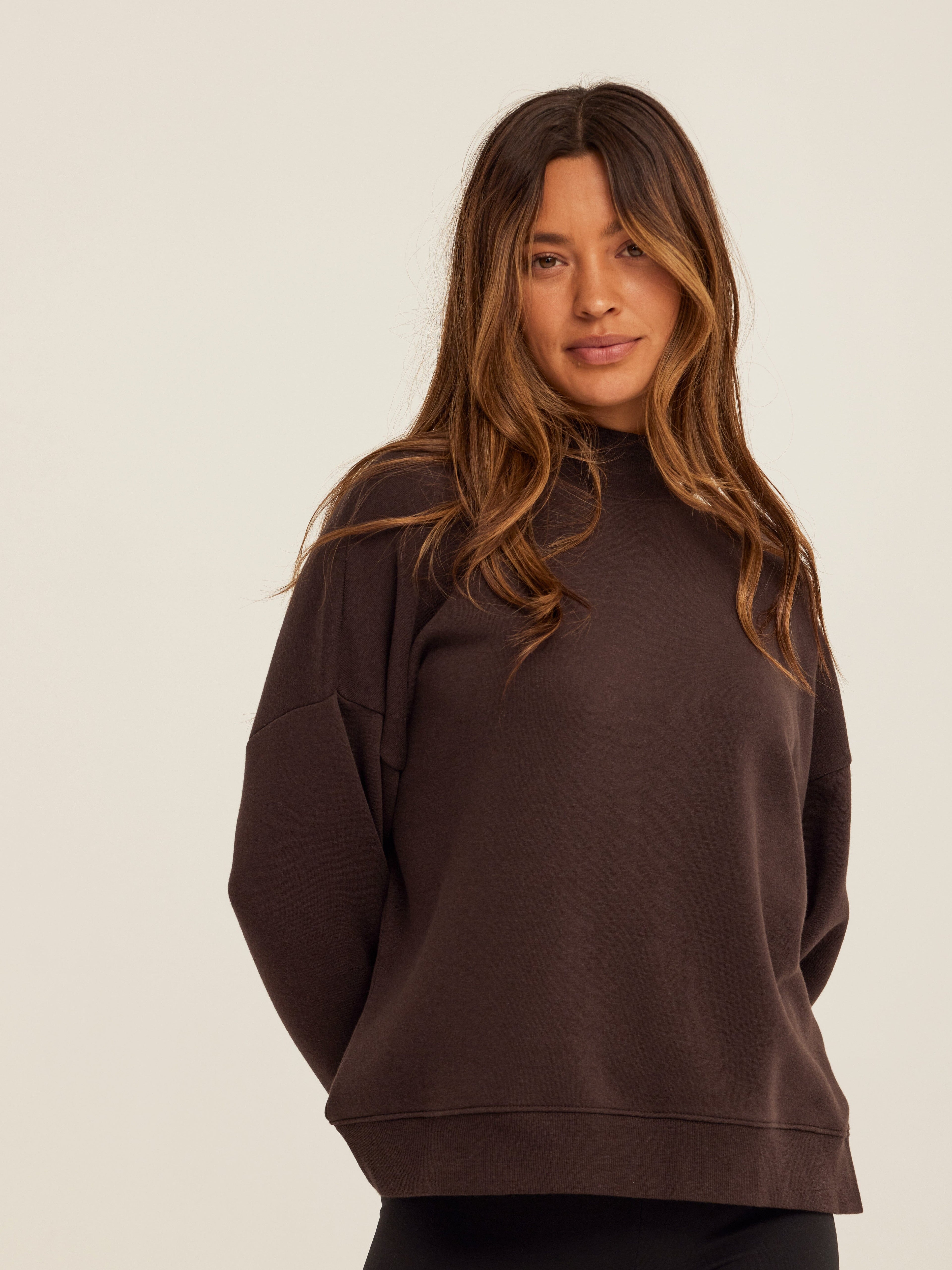 Karlie Mock Neck Pullover in Dark Brown