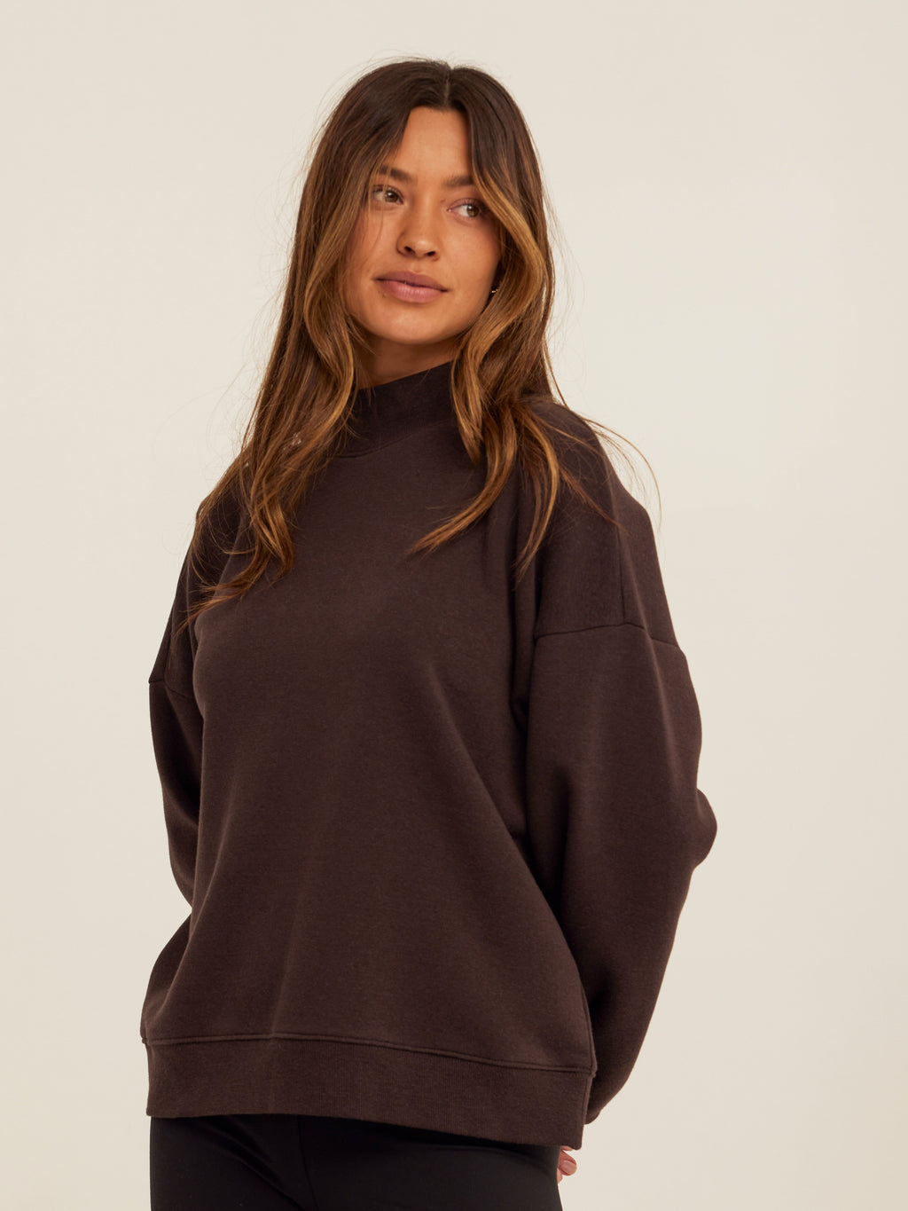 Karlie Mock Neck Pullover in Dark Brown