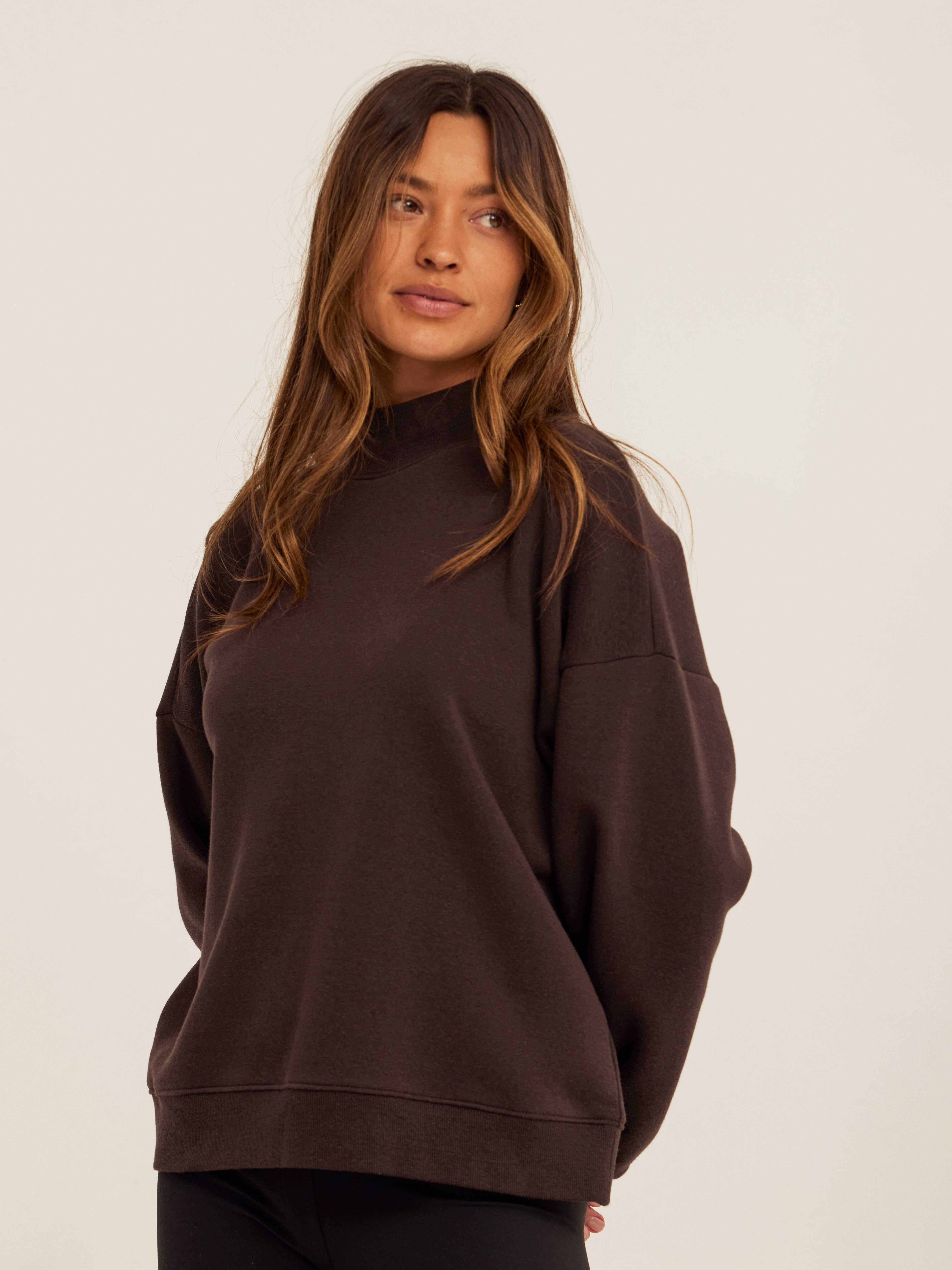 Karlie Mock Neck Pullover in Dark Brown