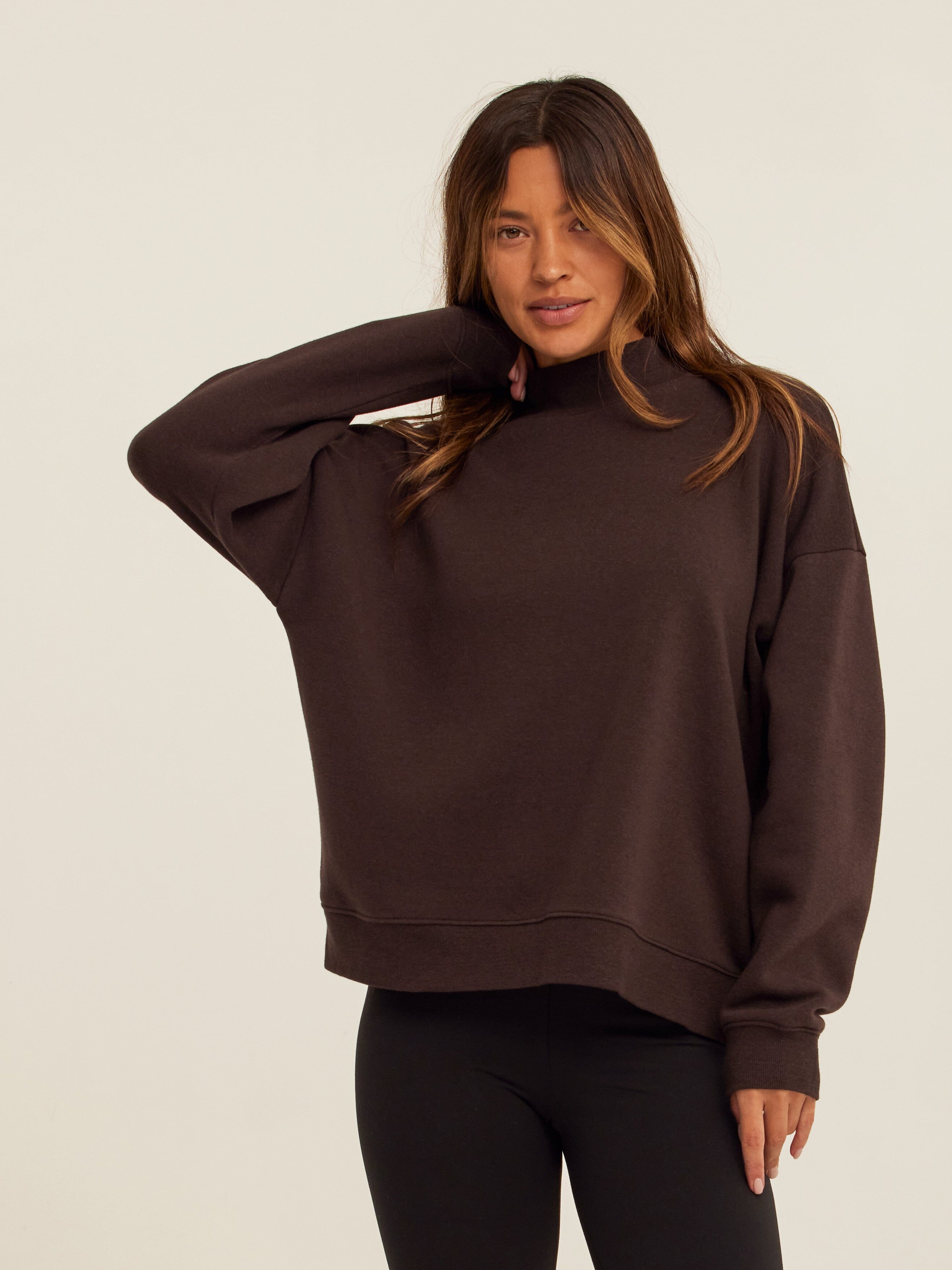 Karlie Mock Neck Pullover in Dark Brown