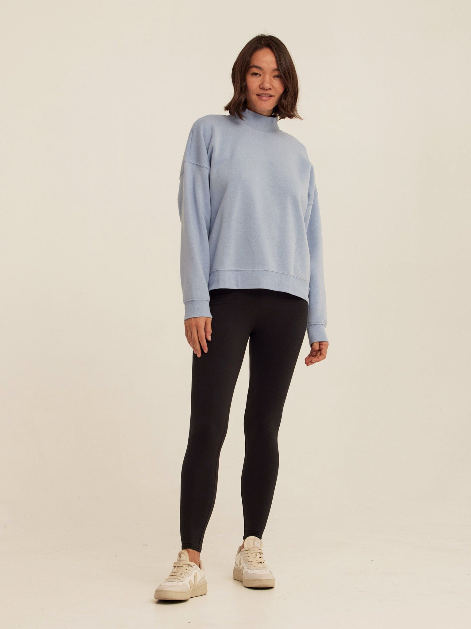 Karlie Triblend Fleece Mock Neck Pullover in Light Blue