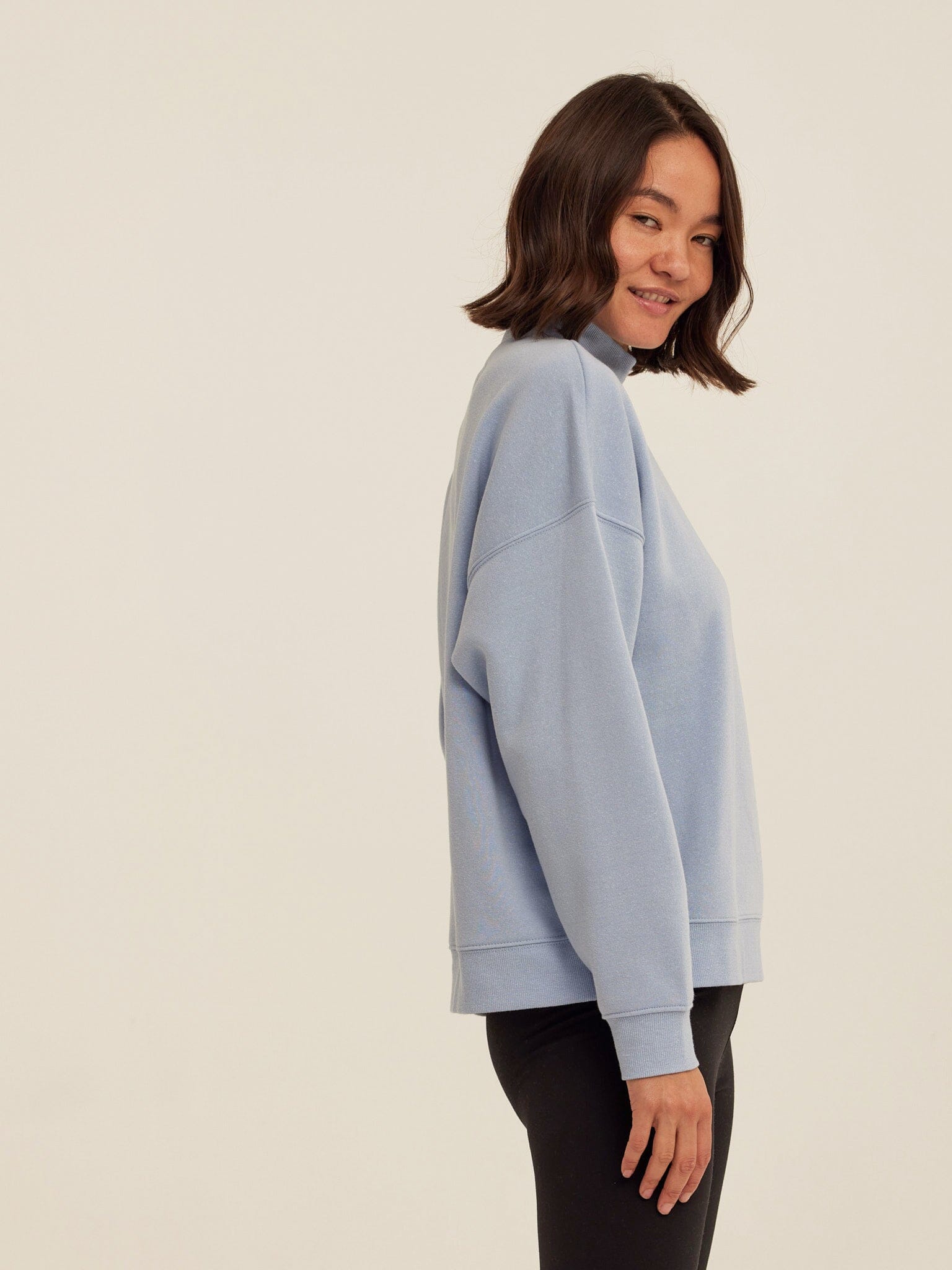 Karlie Triblend Fleece Mock Neck Pullover in Light Blue
