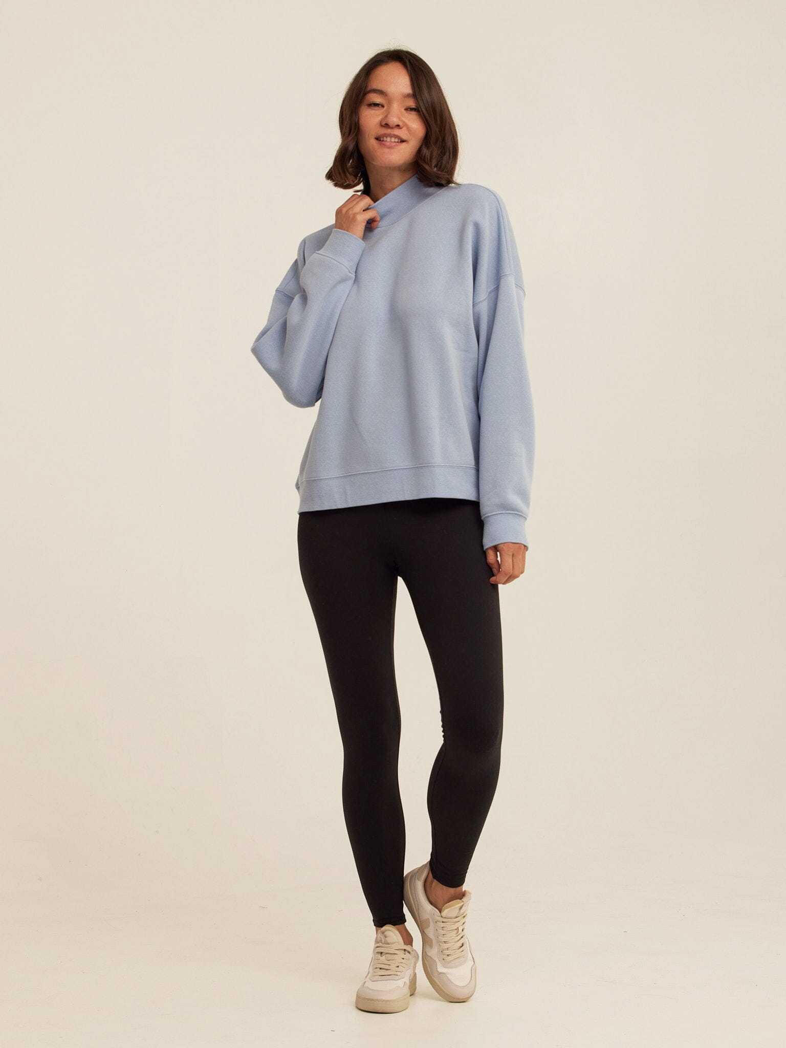 Karlie Triblend Fleece Mock Neck Pullover in Light Blue