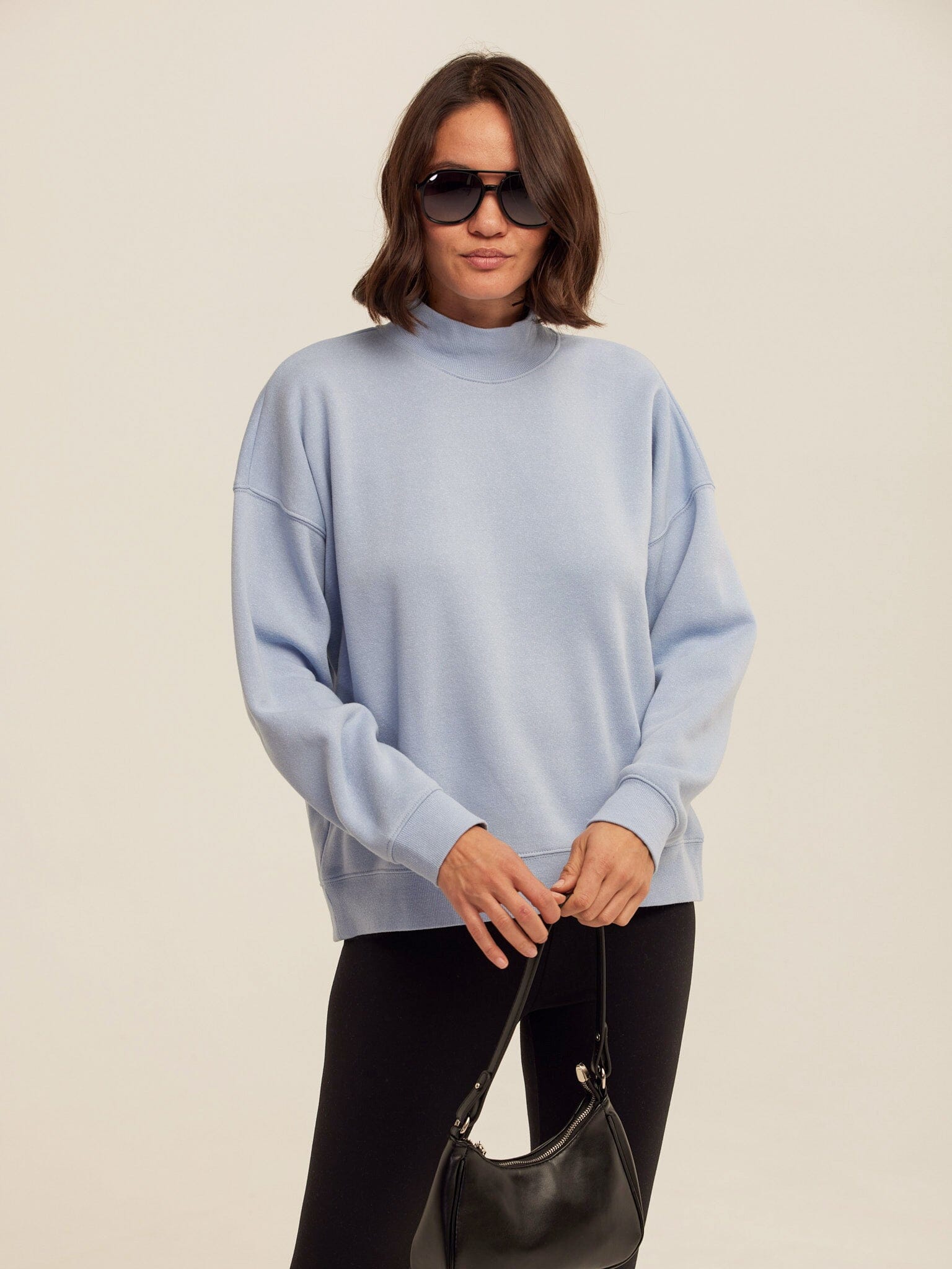 Karlie Triblend Fleece Mock Neck Pullover in Light Blue