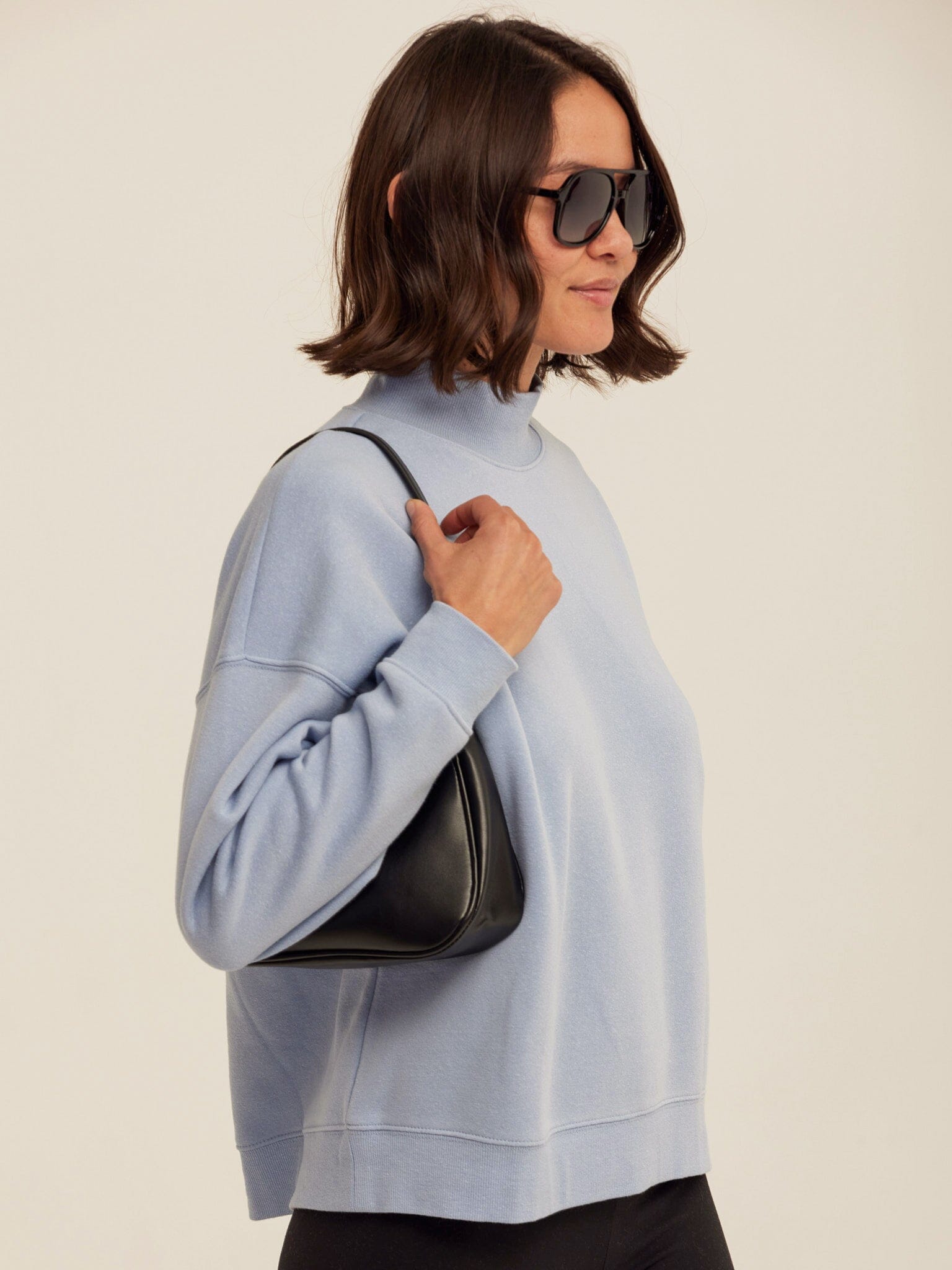 Karlie Triblend Fleece Mock Neck Pullover in Light Blue