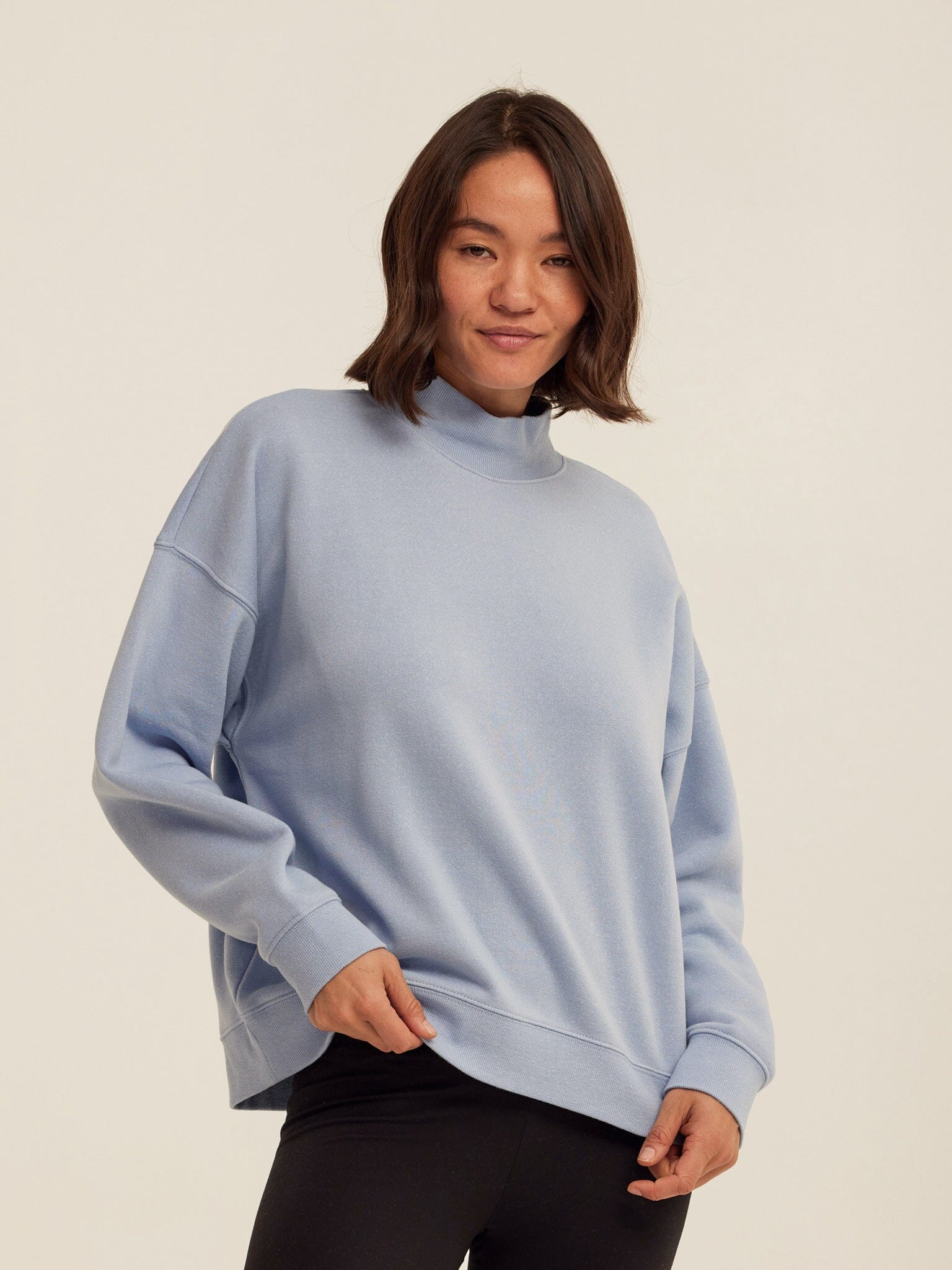 Karlie Triblend Fleece Mock Neck Pullover in Light Blue