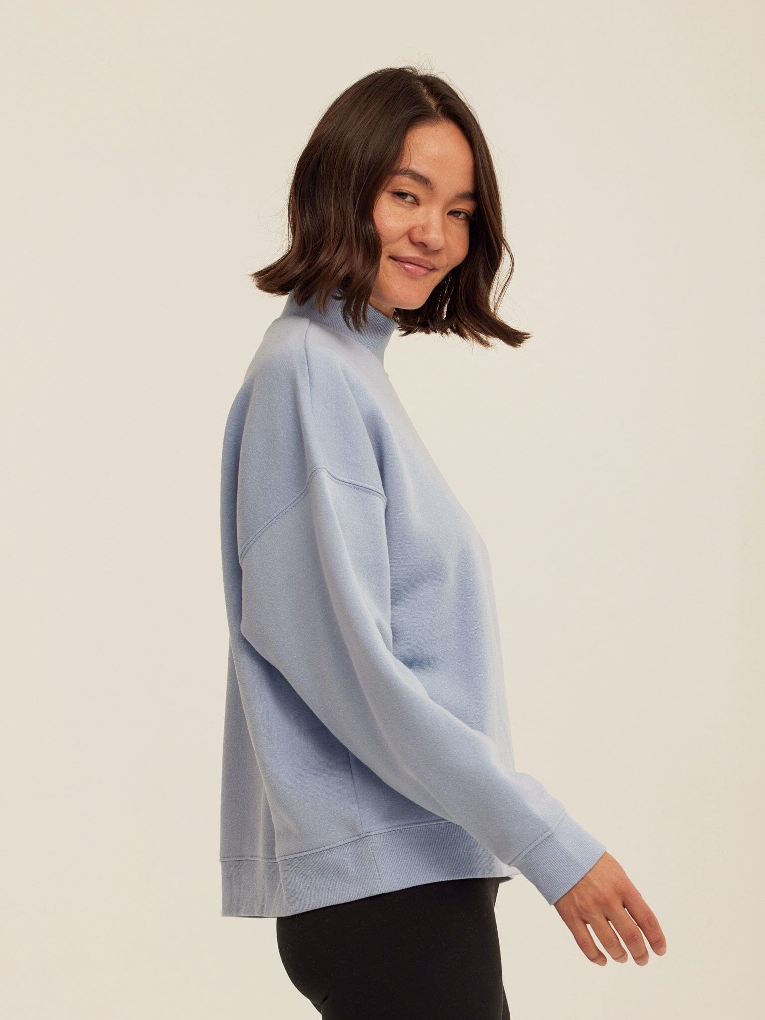 Karlie Triblend Fleece Mock Neck Pullover in Light Blue
