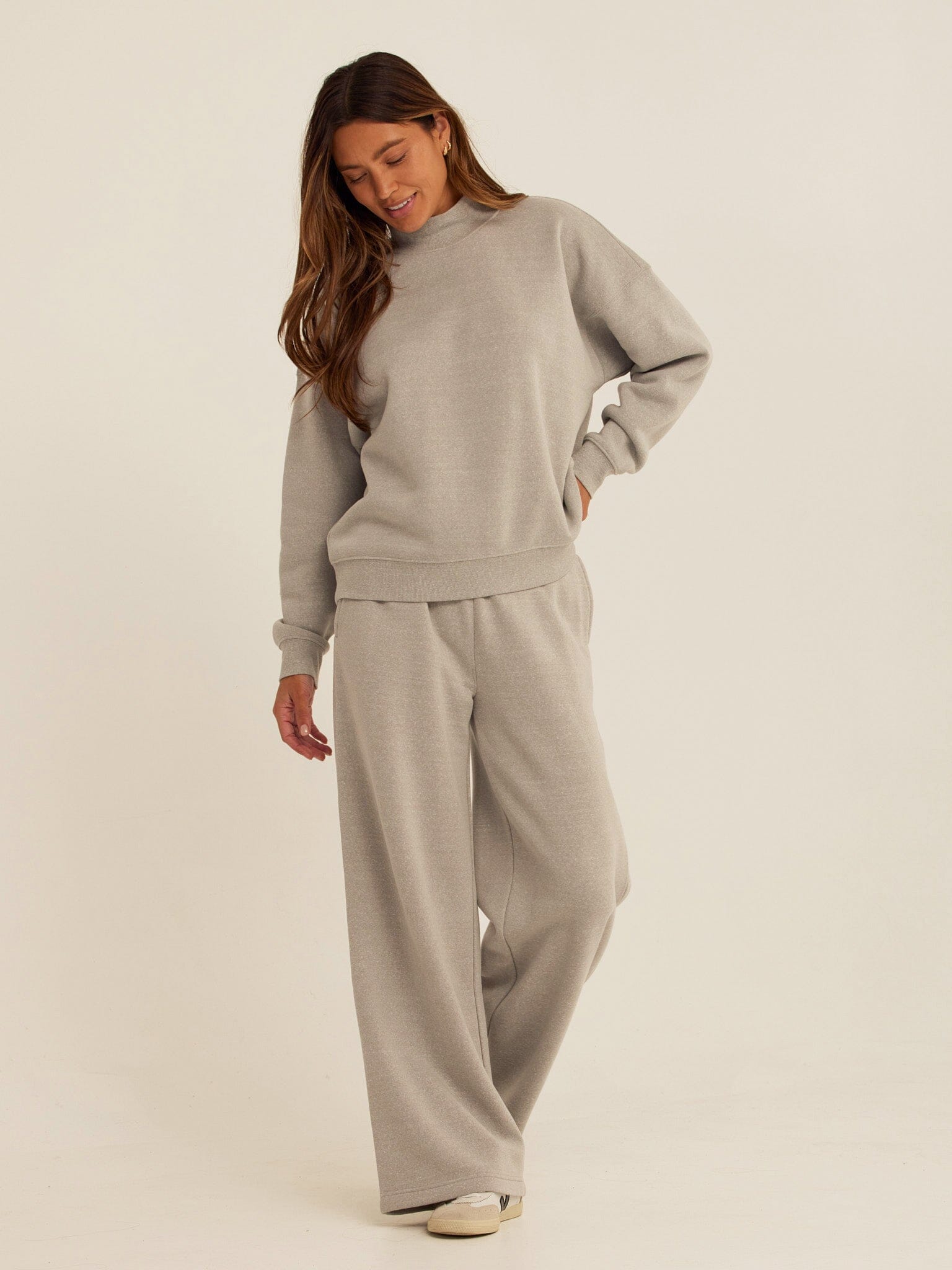 Karlie Triblend Fleece Mock Neck Pullover in Grey