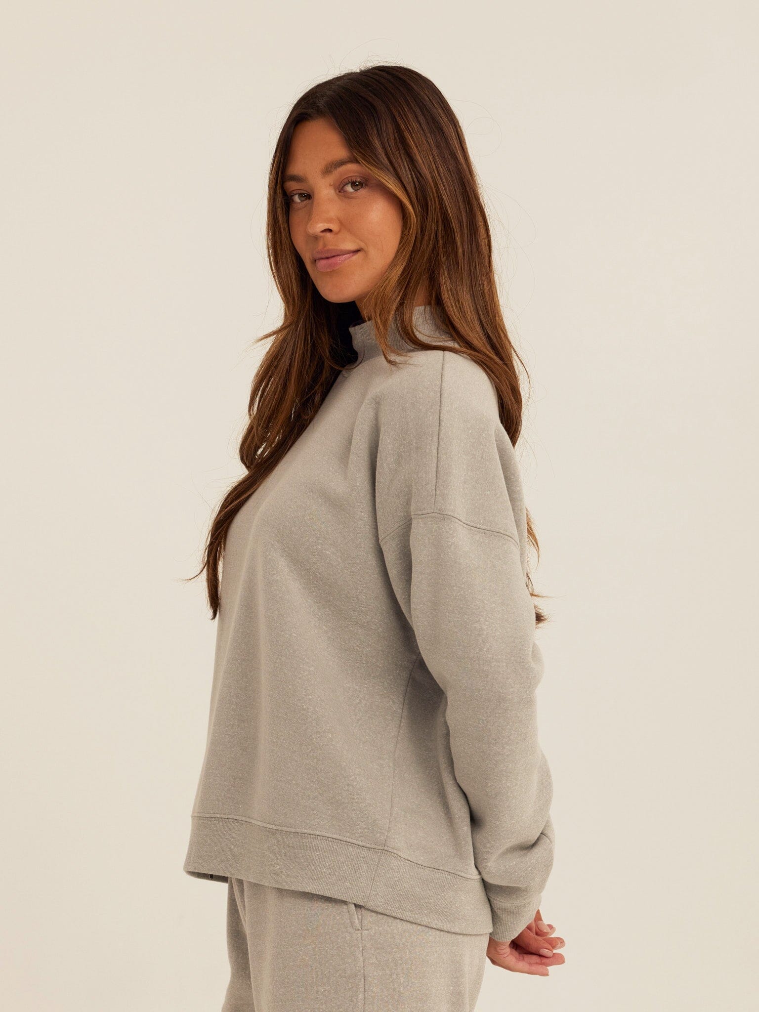 Karlie Triblend Fleece Mock Neck Pullover in Grey