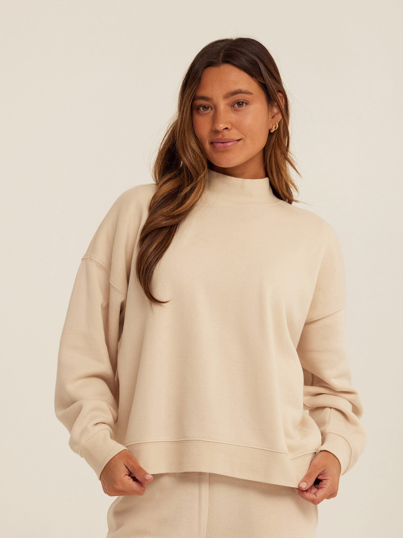 Triblend Fleece Mock Neck Pullover - Relaxed Fit Cozy Sweater