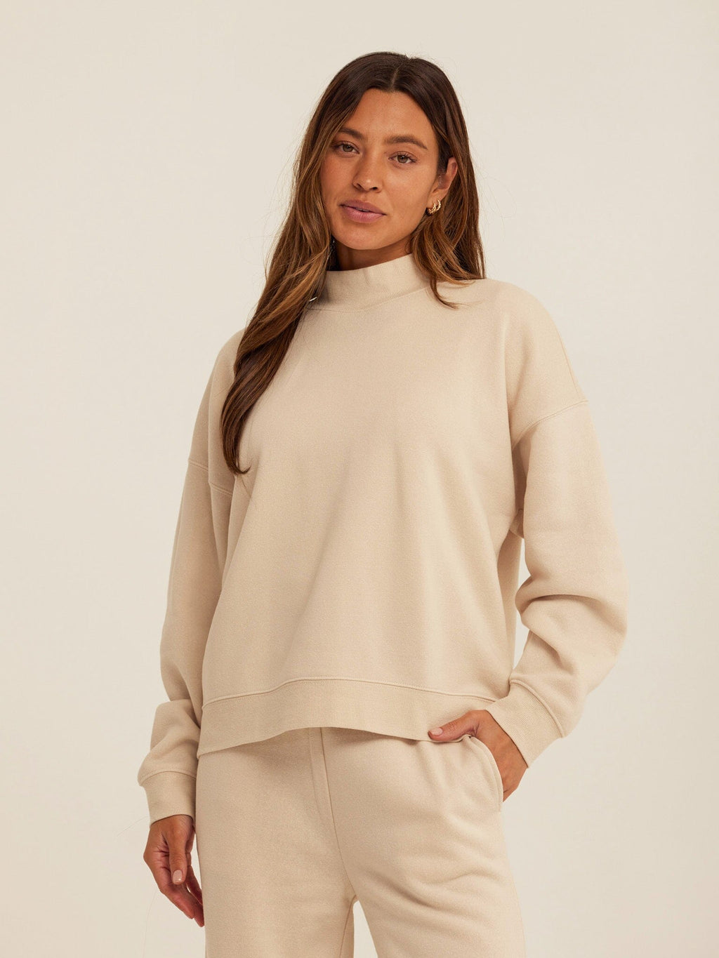 Triblend Fleece Mock Neck Pullover - Relaxed Fit Cozy Sweater