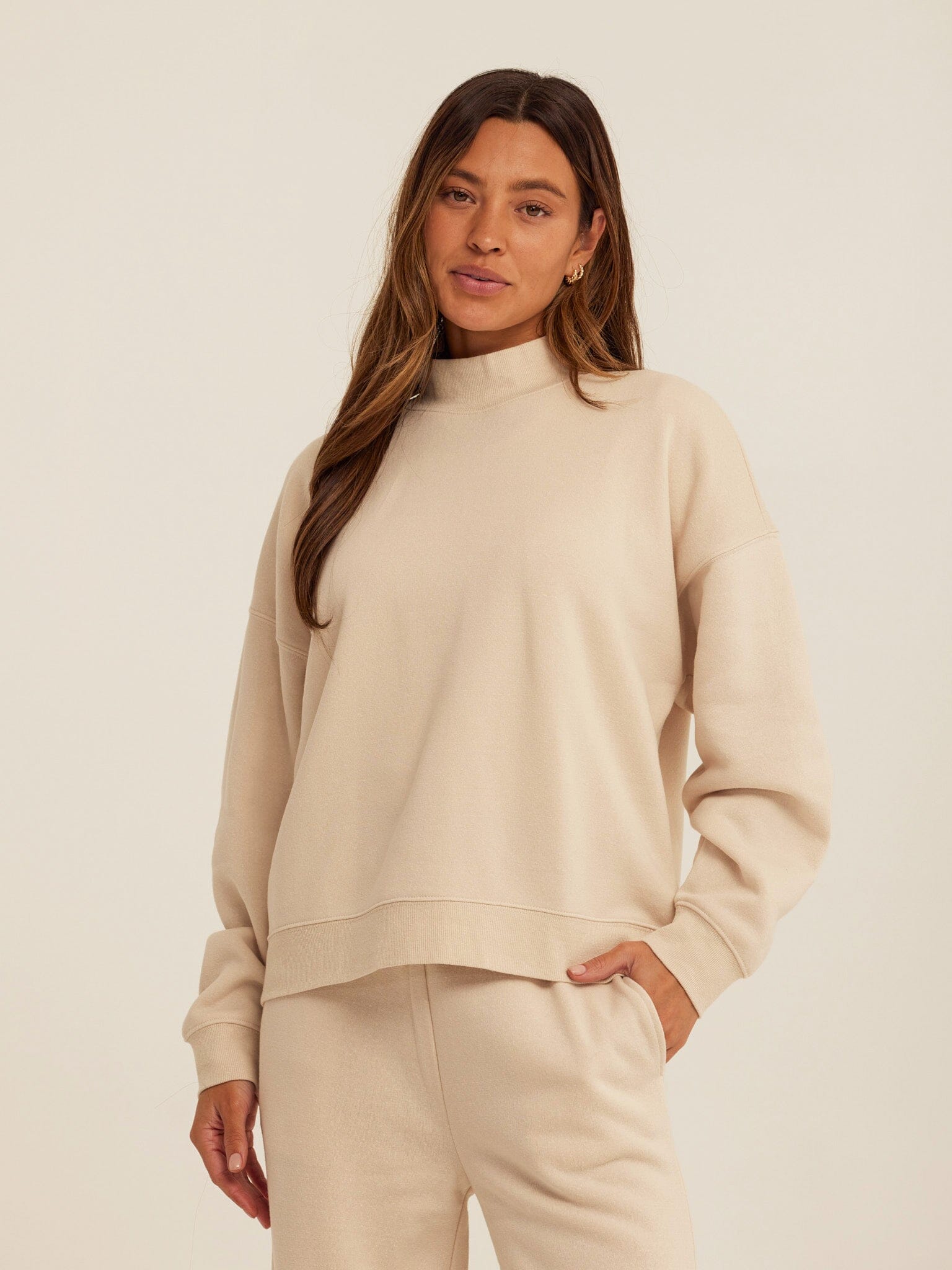 Triblend Fleece Mock Neck Pullover - Relaxed Fit Cozy Sweater