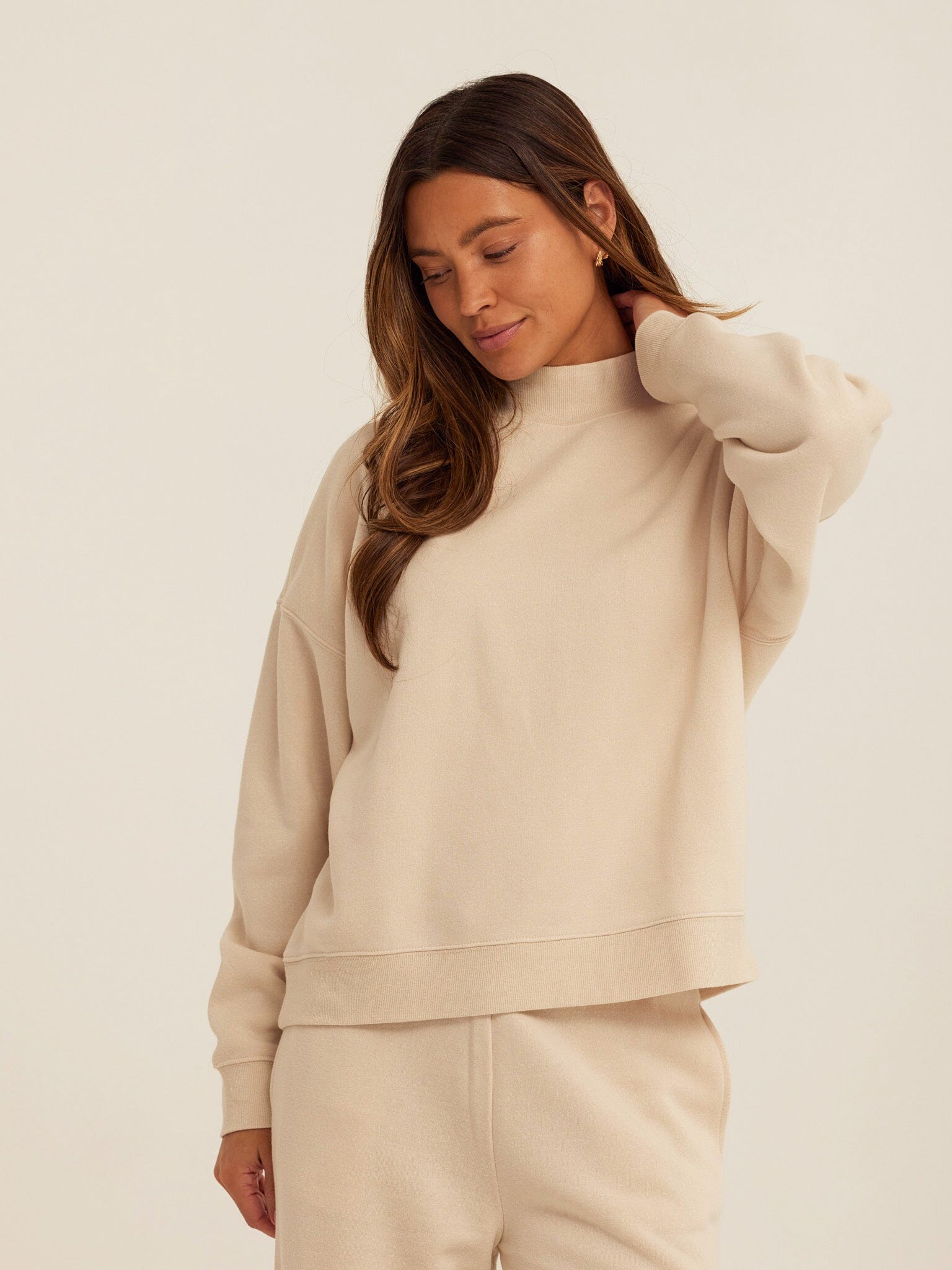 Triblend Fleece Mock Neck Pullover - Relaxed Fit Cozy Sweater