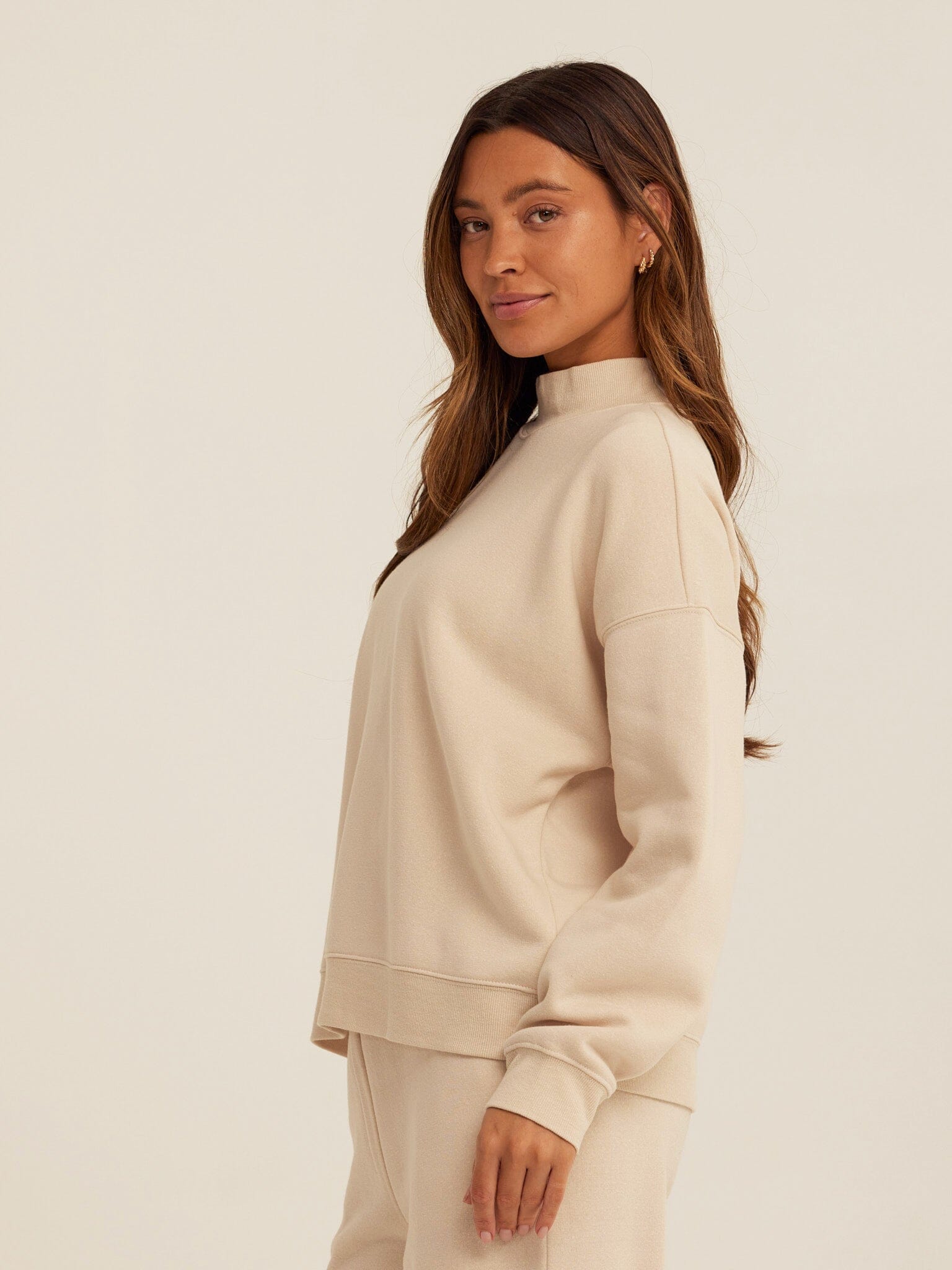 Triblend Fleece Mock Neck Pullover - Relaxed Fit Cozy Sweater