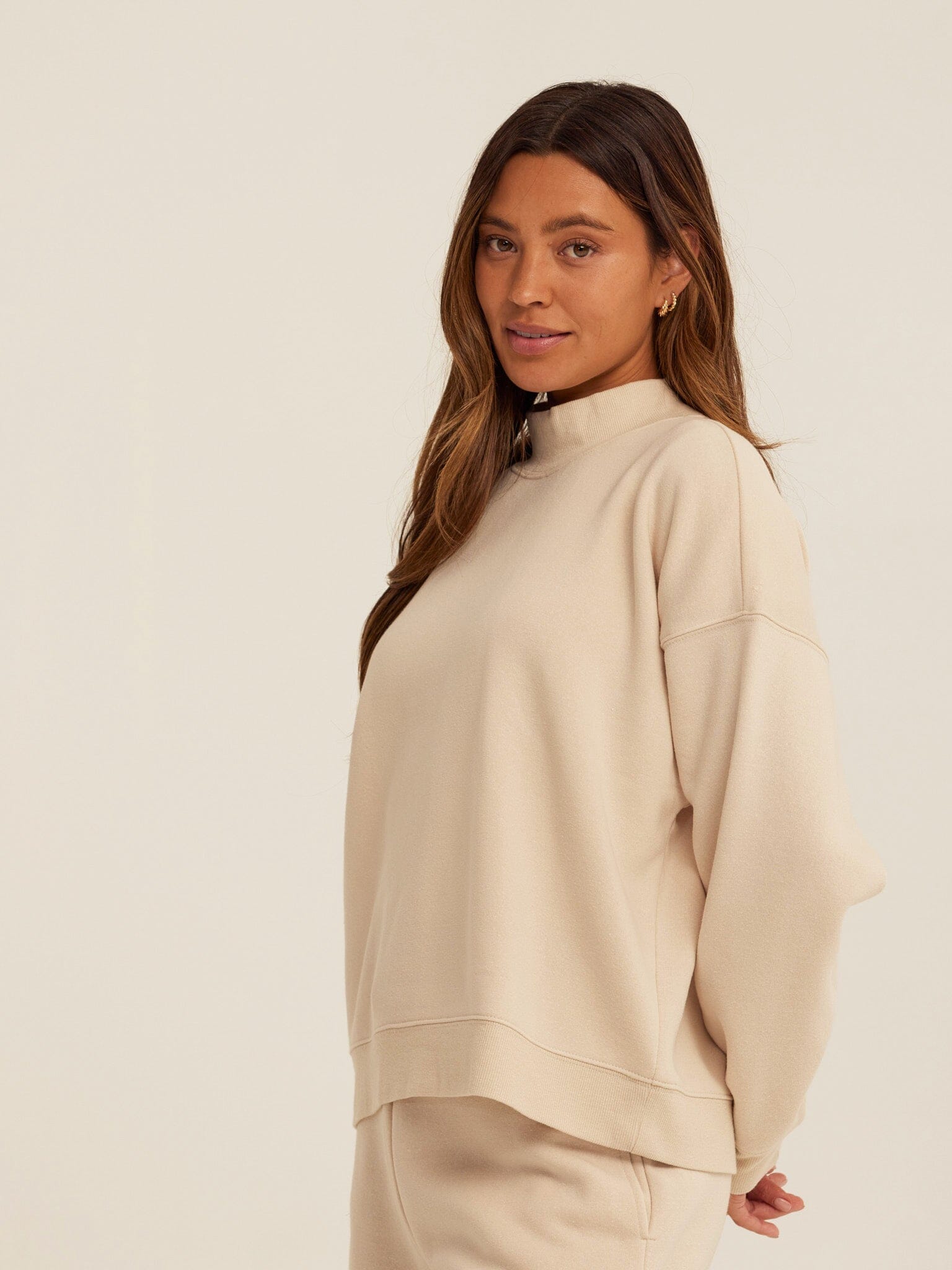 Triblend Fleece Mock Neck Pullover - Relaxed Fit Cozy Sweater
