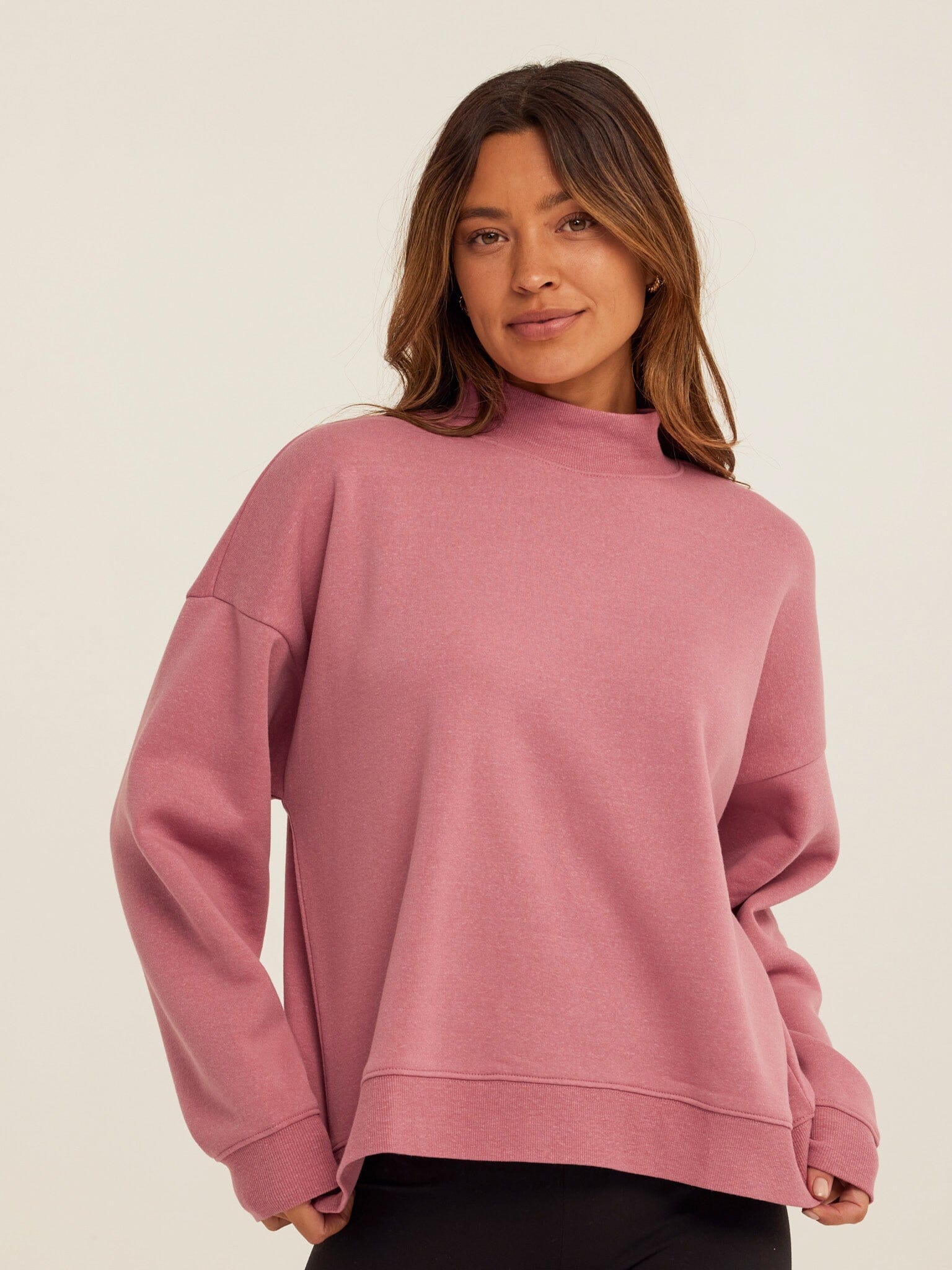 Karlie Triblend Fleece Mock Neck Pullover in Mauve/Dusty-Rose
