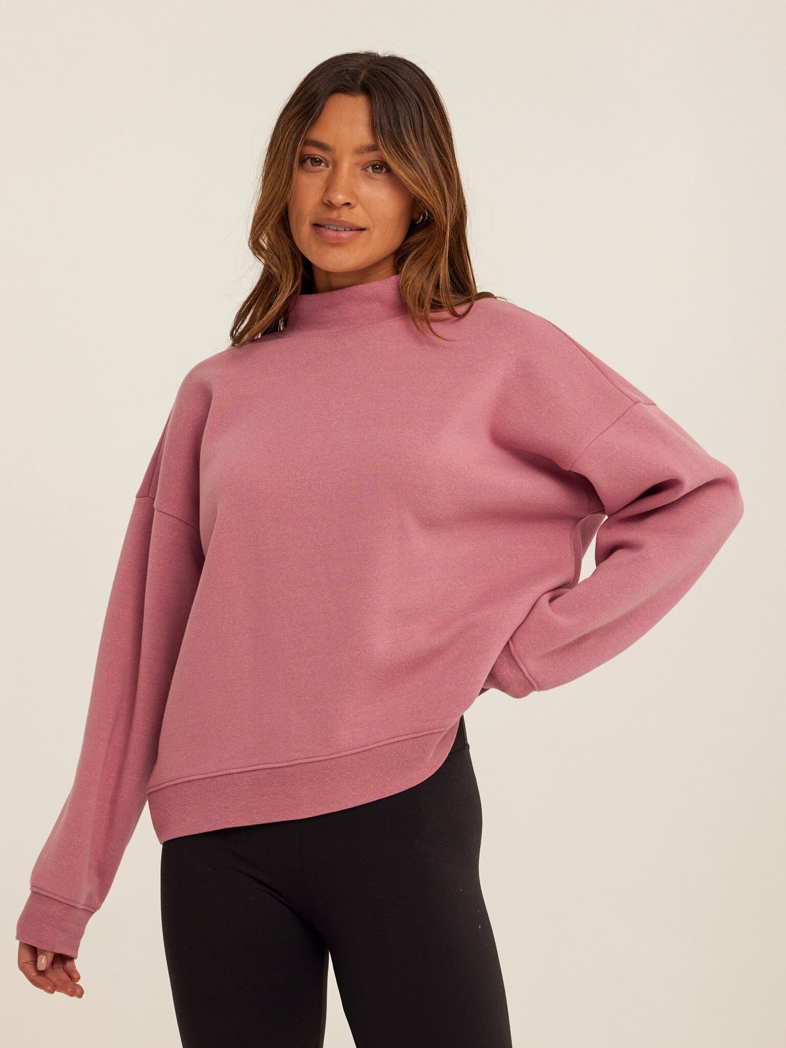 Karlie Triblend Fleece Mock Neck Pullover in Mauve/Dusty-Rose