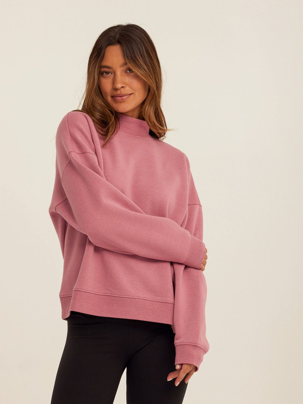 Karlie Triblend Fleece Mock Neck Pullover in Mauve/Dusty-Rose