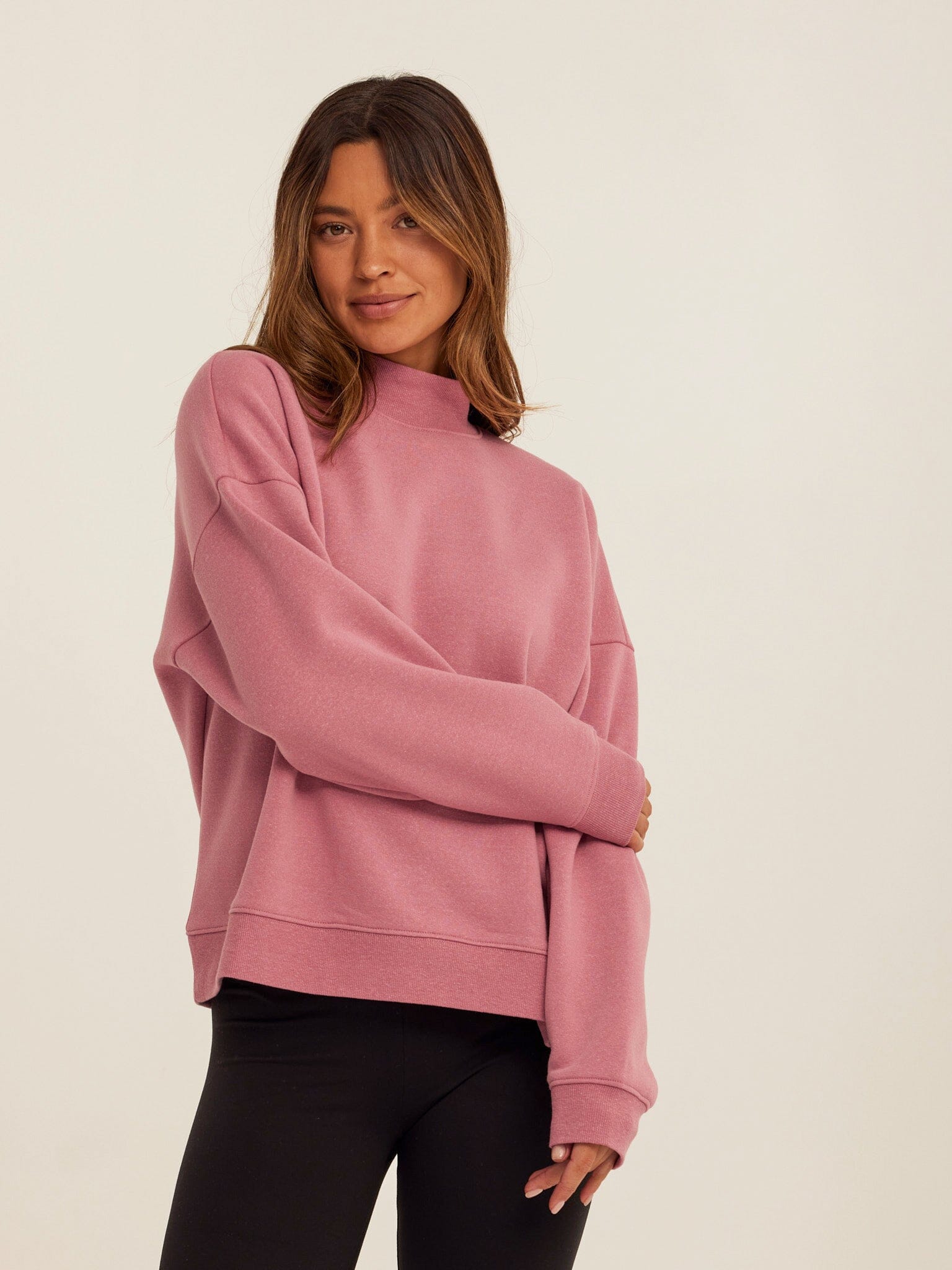 Karlie Triblend Fleece Mock Neck Pullover in Mauve/Dusty-Rose