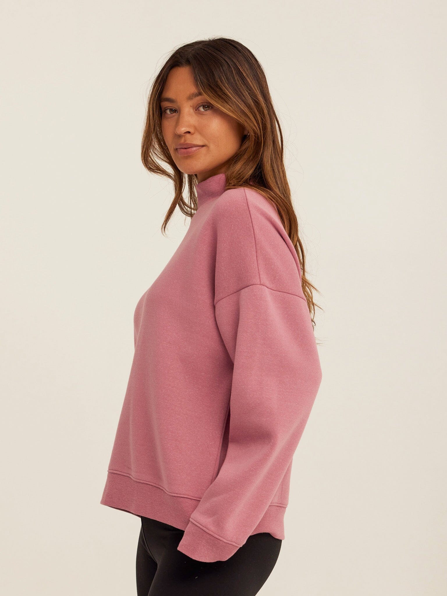 Karlie Triblend Fleece Mock Neck Pullover in Mauve/Dusty-Rose