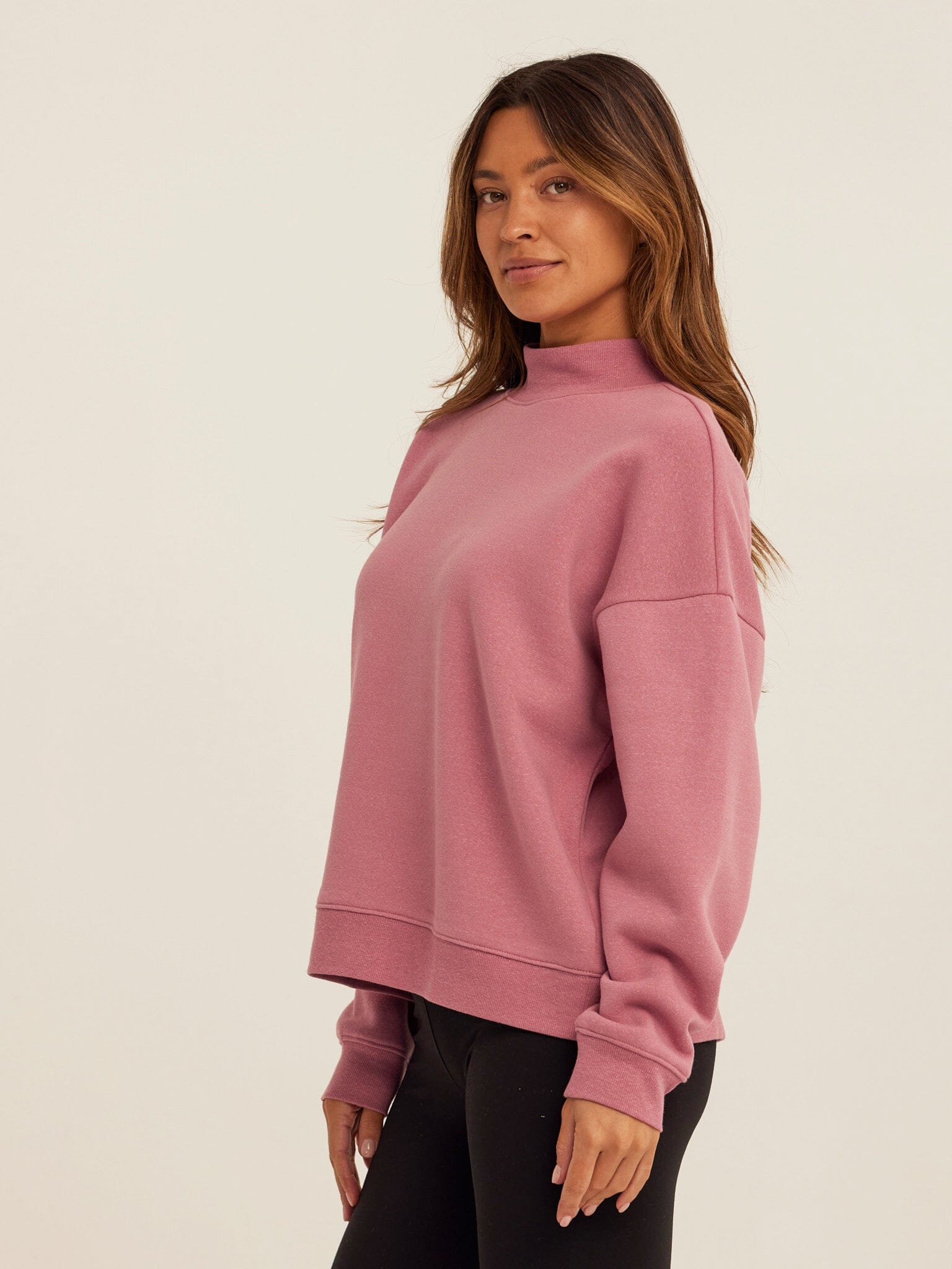 Karlie Triblend Fleece Mock Neck Pullover in Mauve/Dusty-Rose