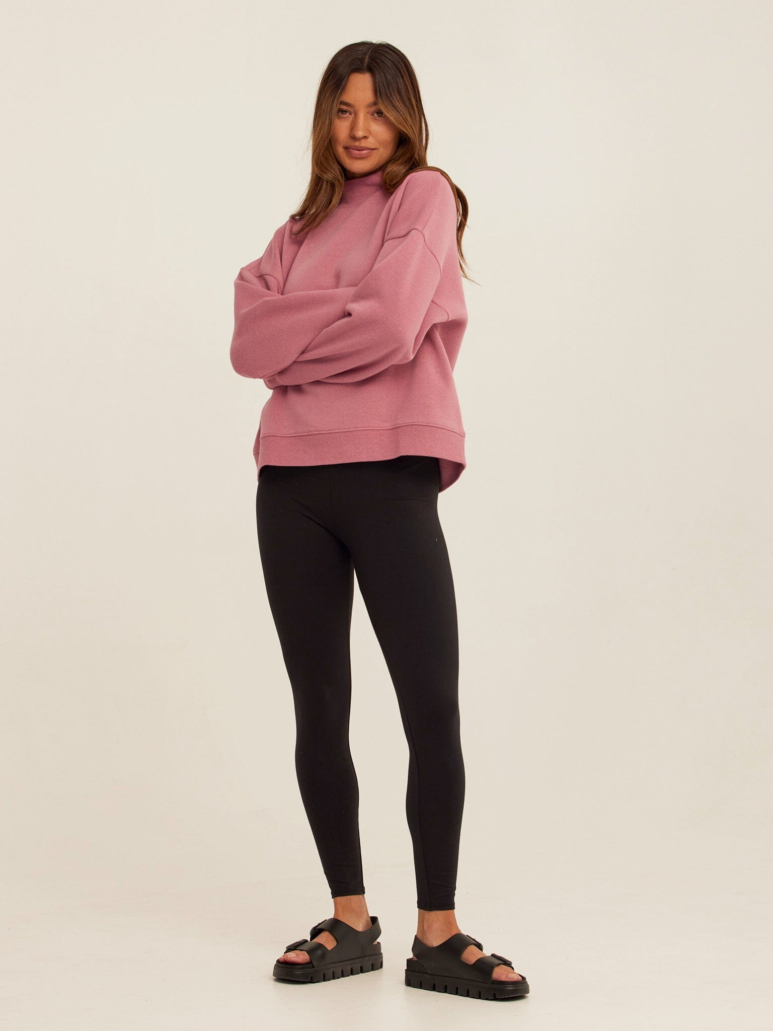 Karlie Triblend Fleece Mock Neck Pullover in Mauve/Dusty-Rose