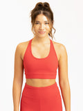 Women's Comfort Fit athletic sports bra in red with strappy back detail