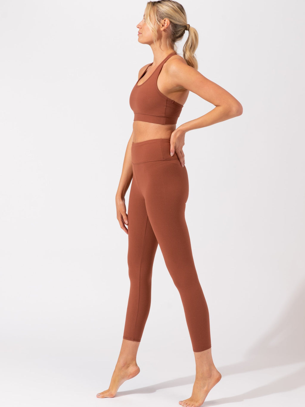 High-Rise Ankle Length Leggings for Women in Rust and Terracotta