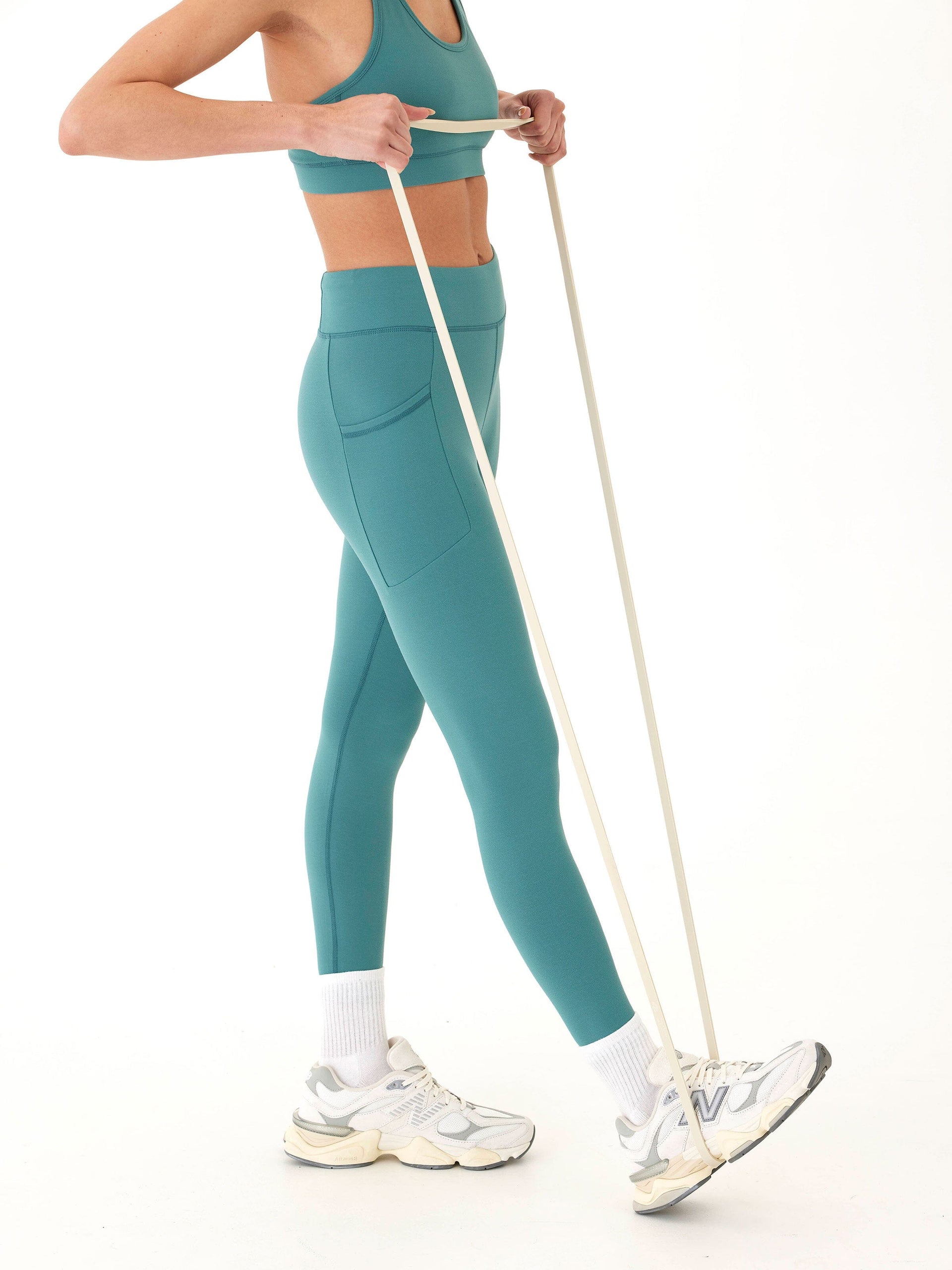 Elena High Rise 7/8 Leggings with Pockets in Teal Blue-Green