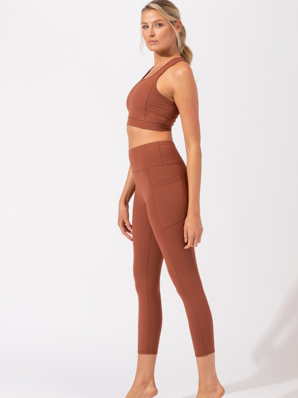 Comfort Fit High-Rise Ankle Length Pocket Leggings Rust
