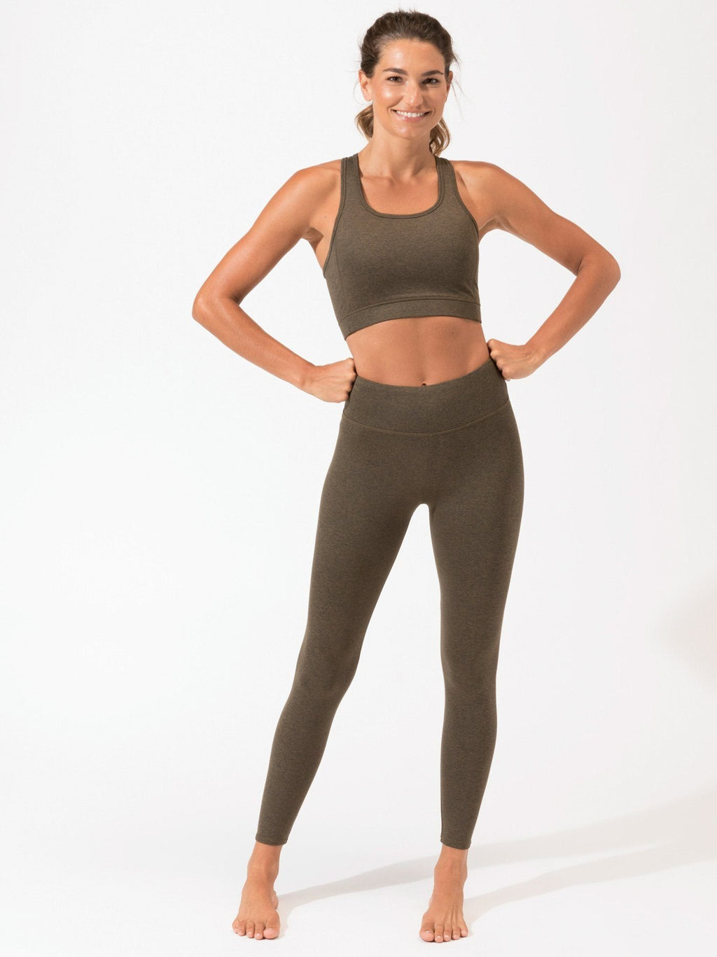 Comfort Fit High-Rise Ankle Leggings in Olive Green