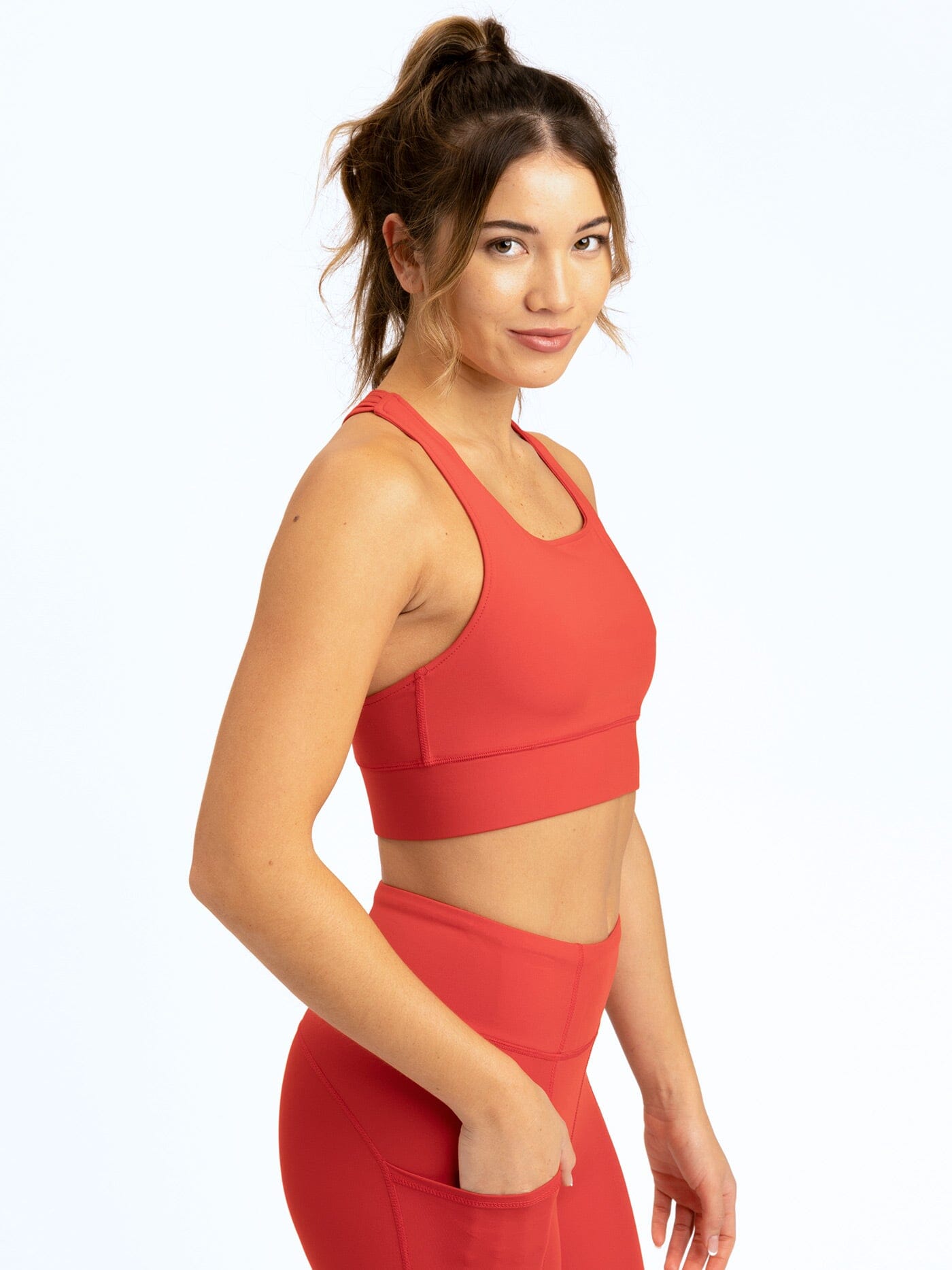 Vibrant Red Strappy Sports Bra - Fitted Athletic Crop Top