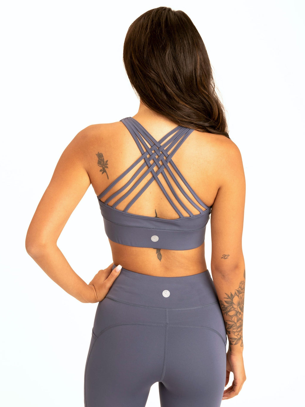 Strappy Medium Support Sports Bra in Slate and Dusty Blue