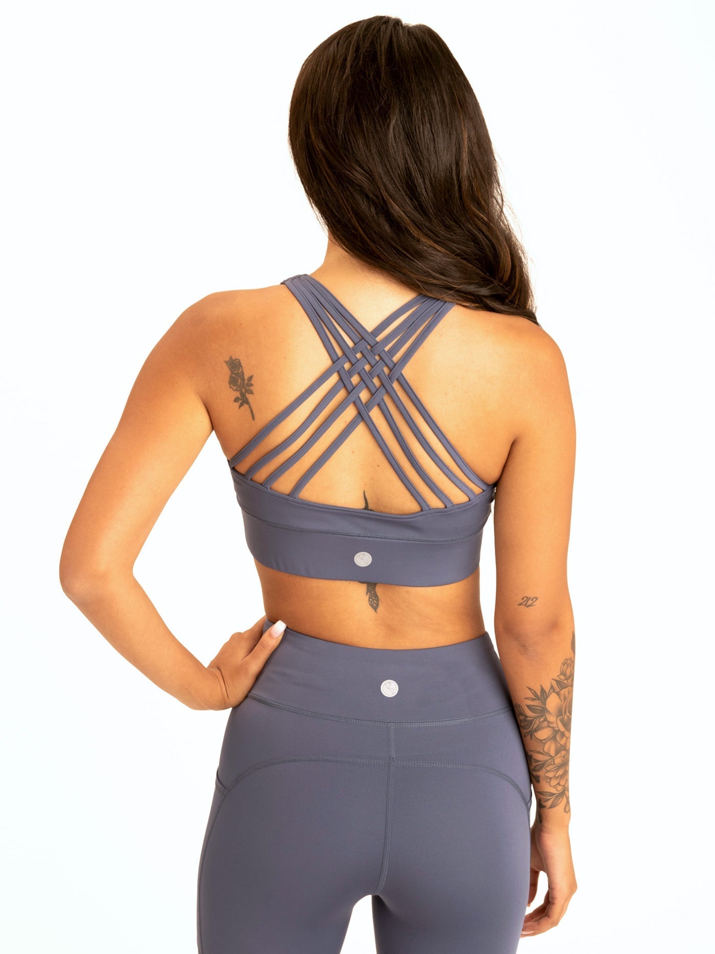 Strappy Medium Support Sports Bra in Slate and Dusty Blue