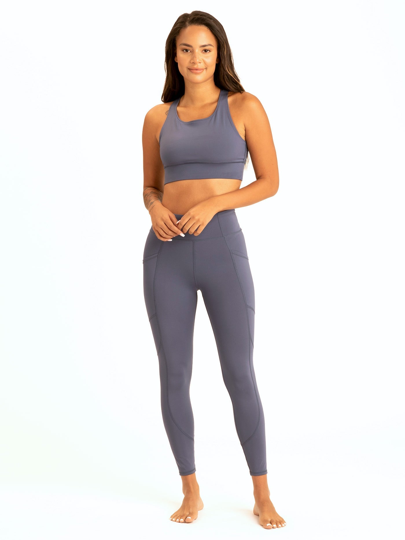Strappy Medium Support Sports Bra in Slate and Dusty Blue