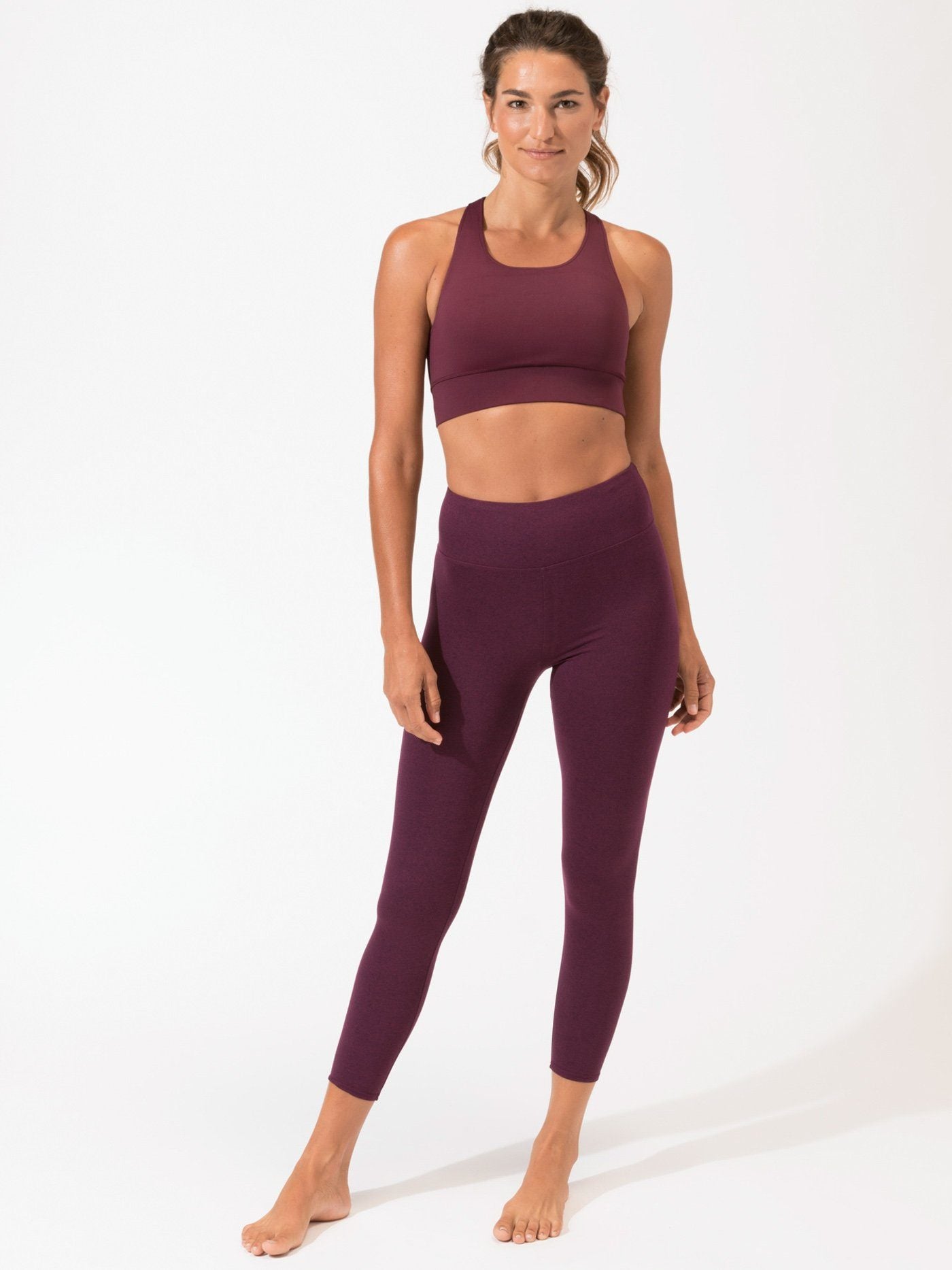 Burgundy Strappy Sports Bra - Medium Support Minimalist Activewear