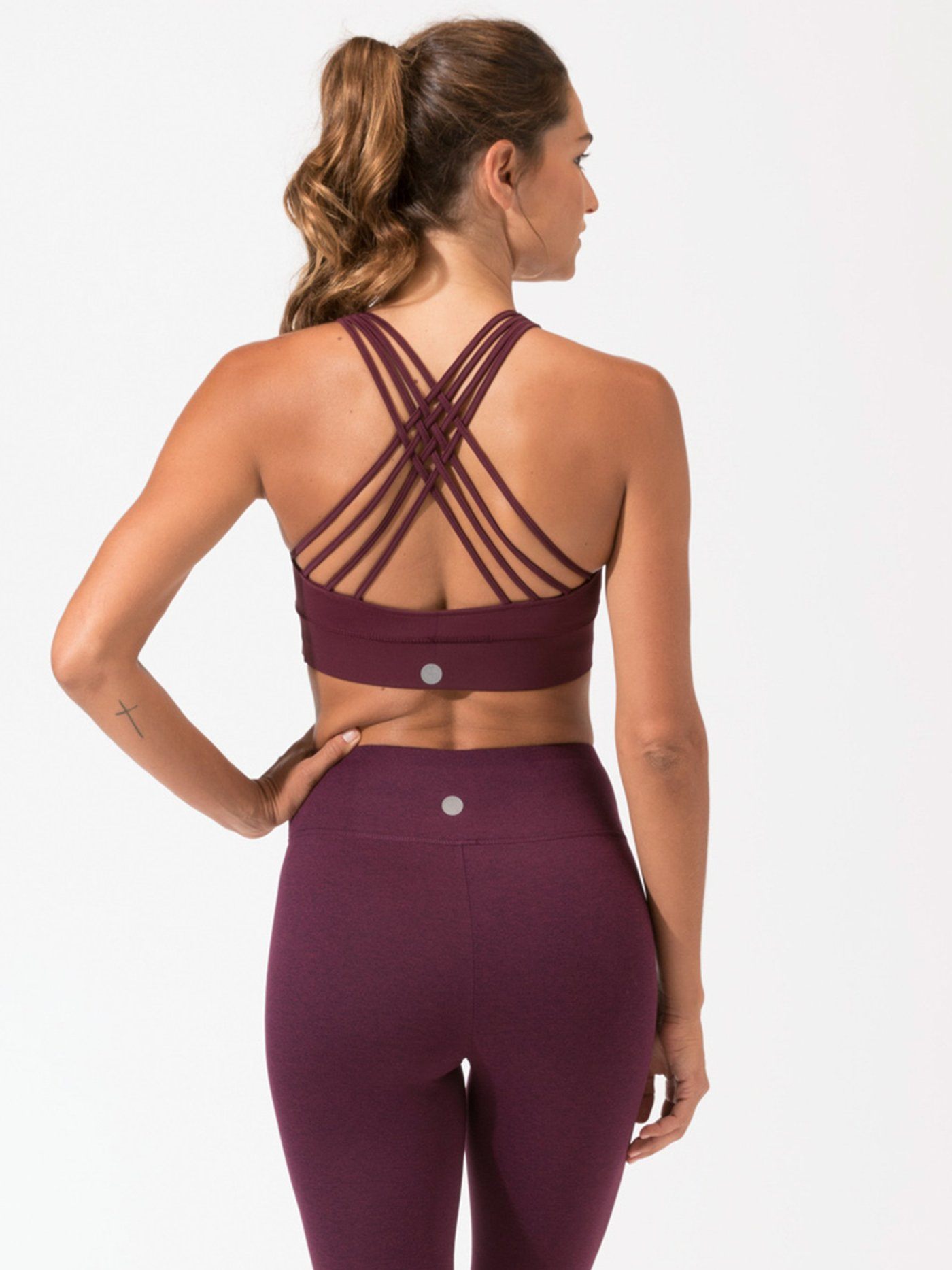 Burgundy Strappy Sports Bra - Medium Support Minimalist Activewear