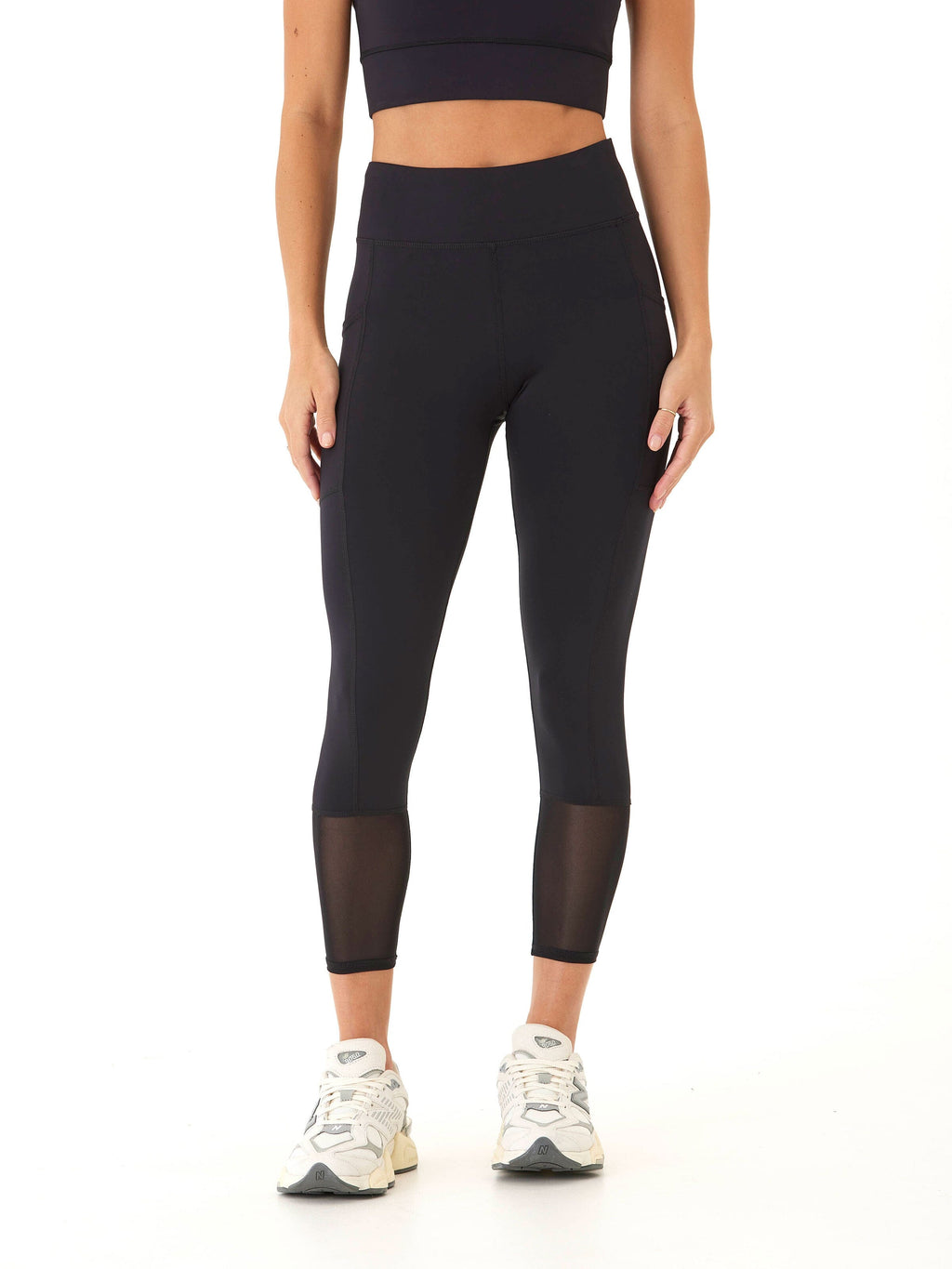 High Rise Performance Mesh Panel 7/8 Leggings with Side Pockets