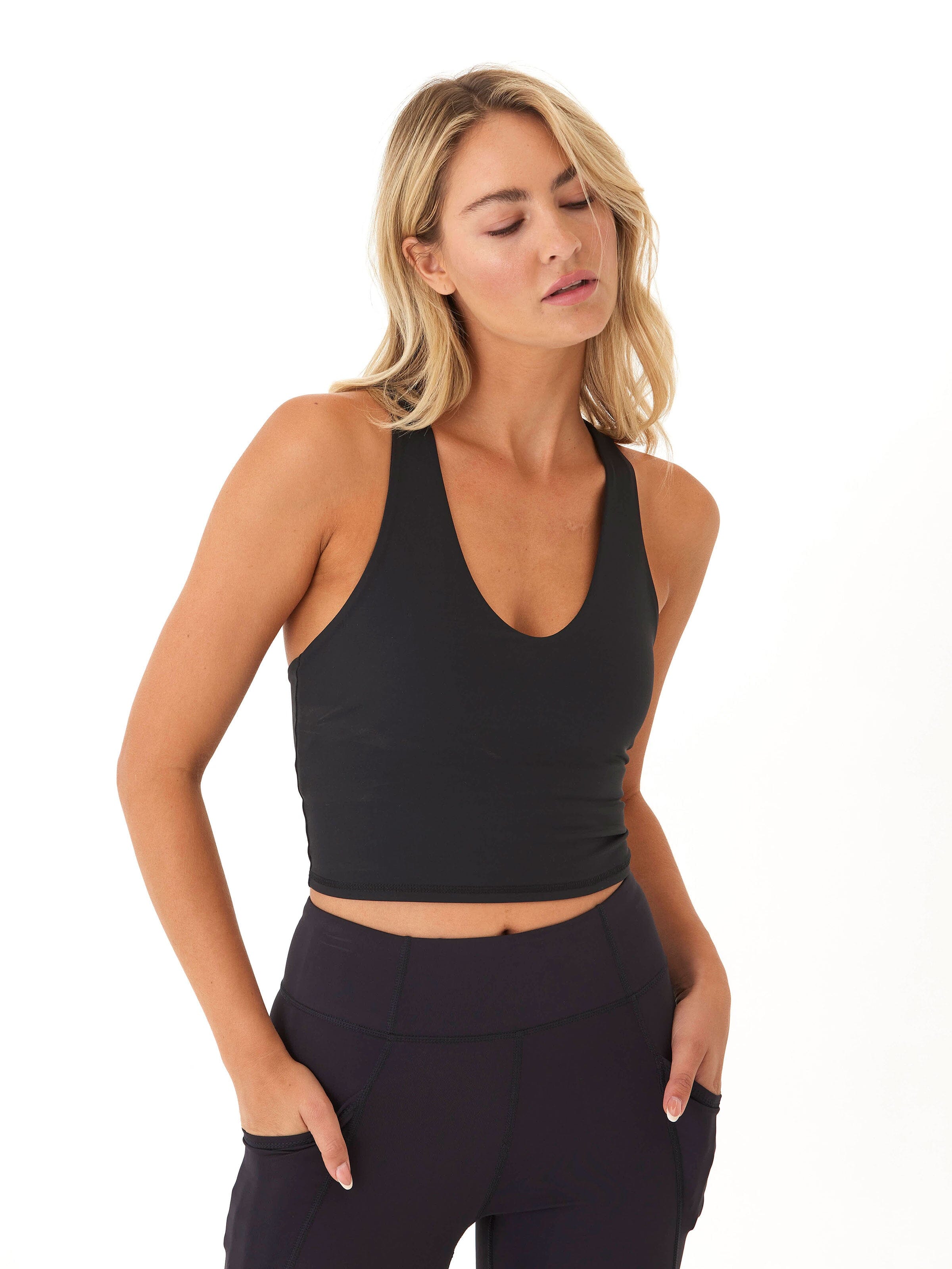 Zorah Eco Compression Longline Sports Bra in Black - Minimalist Fit
