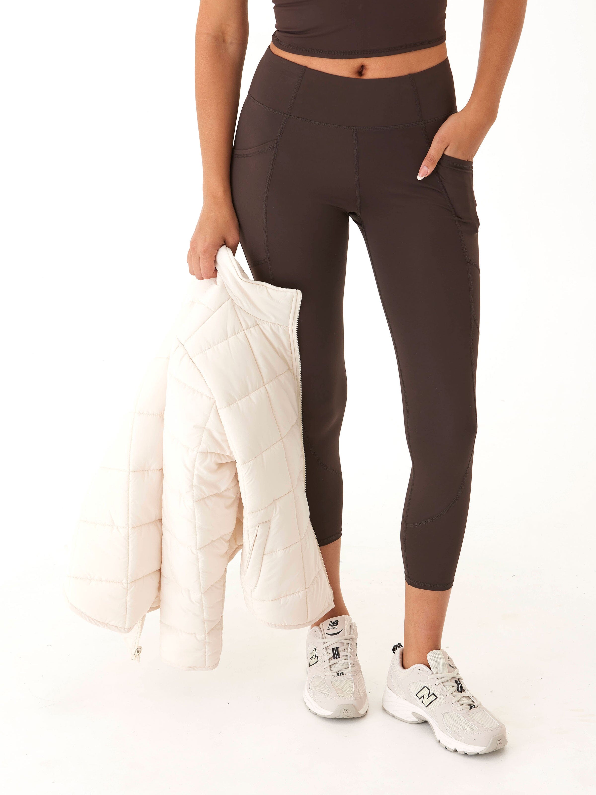 Rita High Rise 7/8 Sport Legging with Pockets in Espresso-Brown