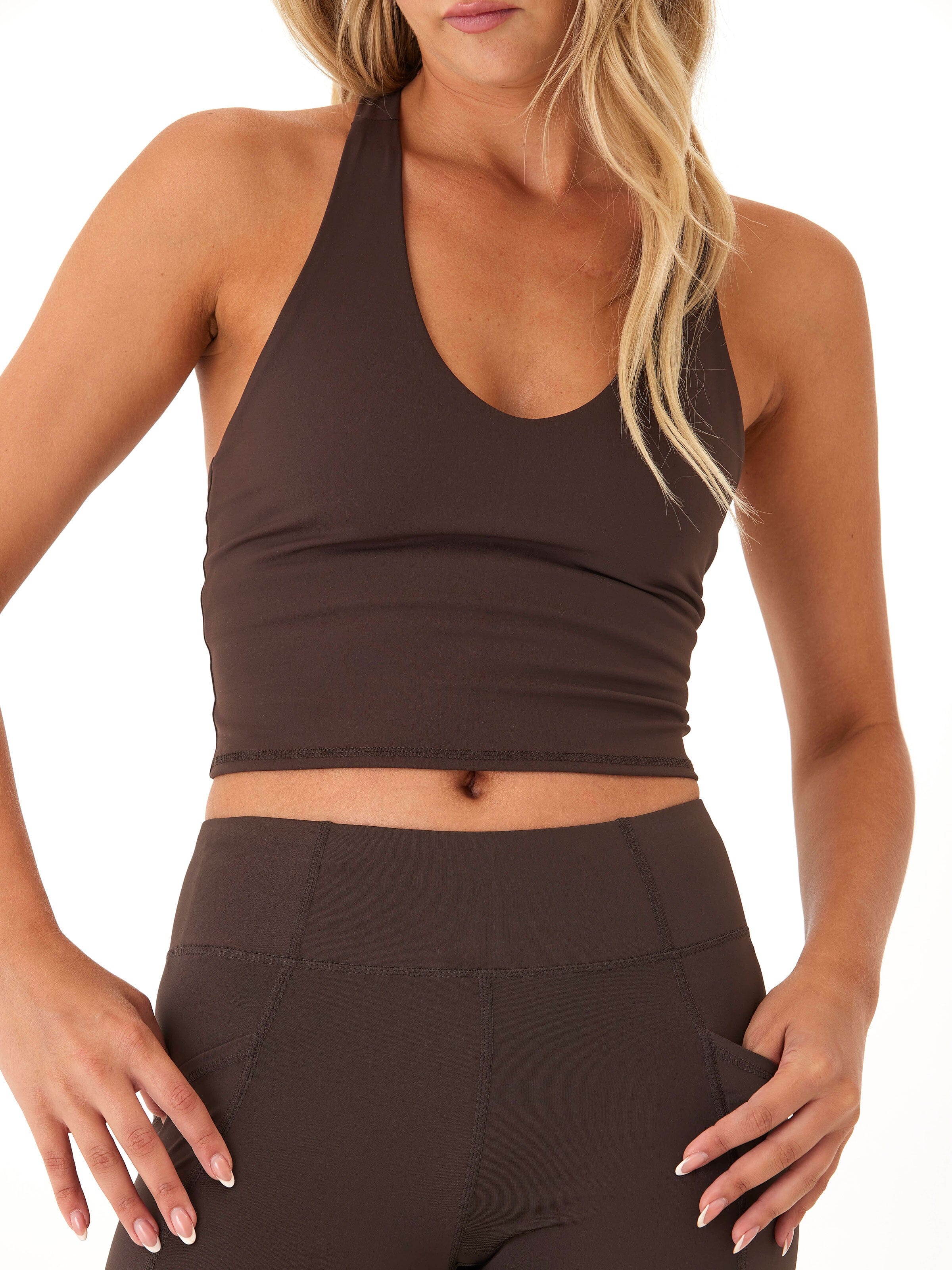 Zorah Eco Compression Longline Sports Bra in Dark Brown