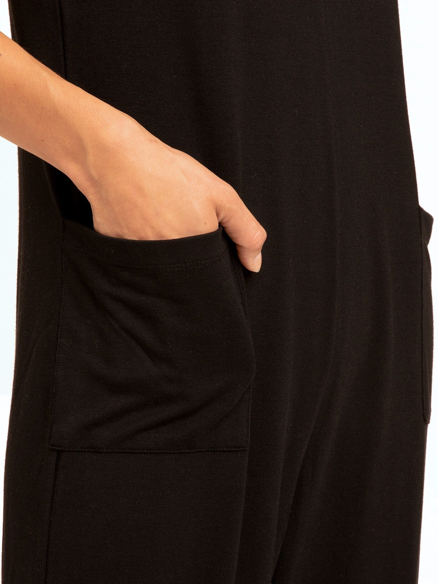 Rainey Patch Pocket Jumpsuit: Relaxed Sleeveless Black Wide-Leg