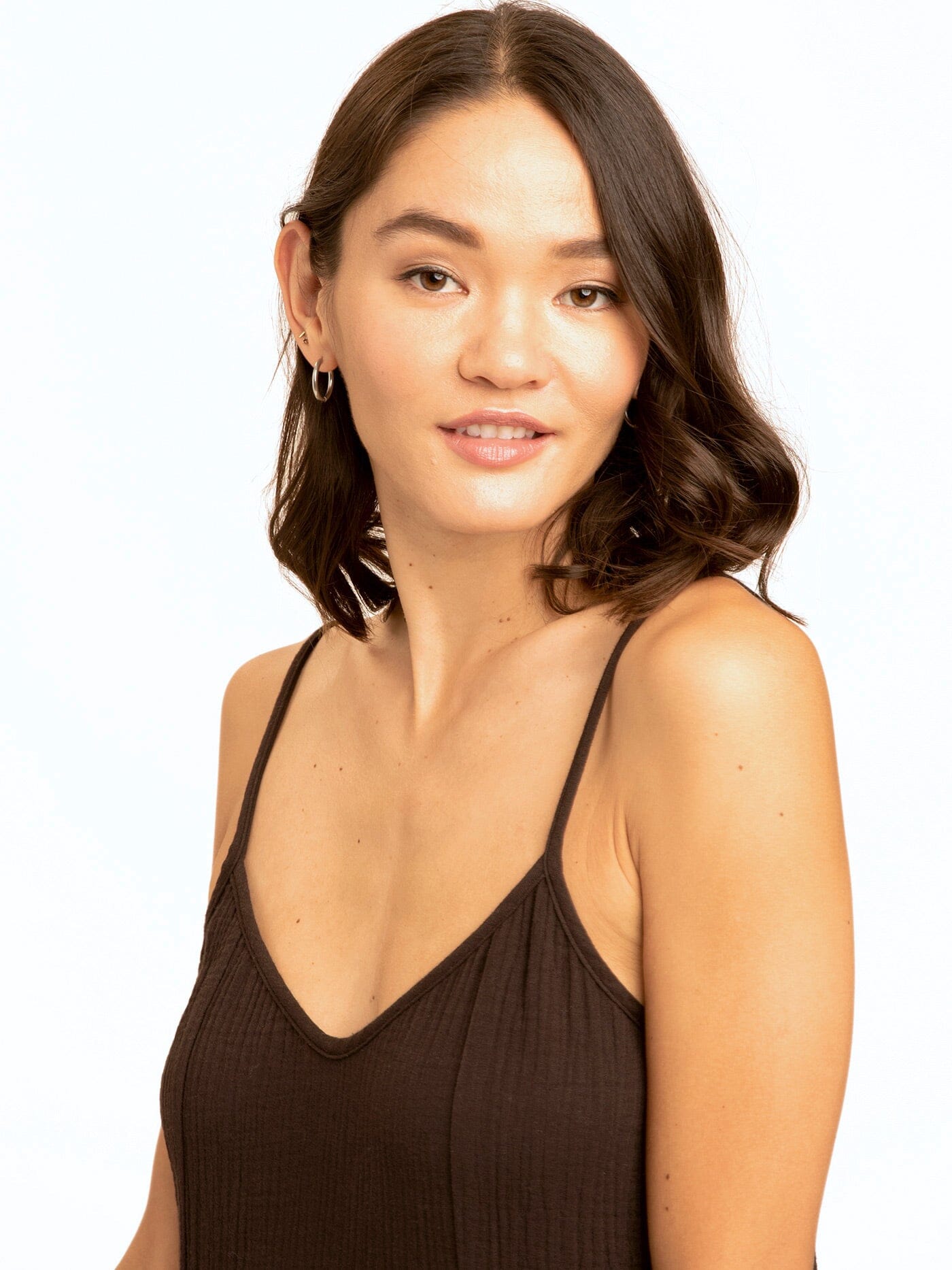 Gina Gauze Ruffle Tiered Dress in Espresso - front view