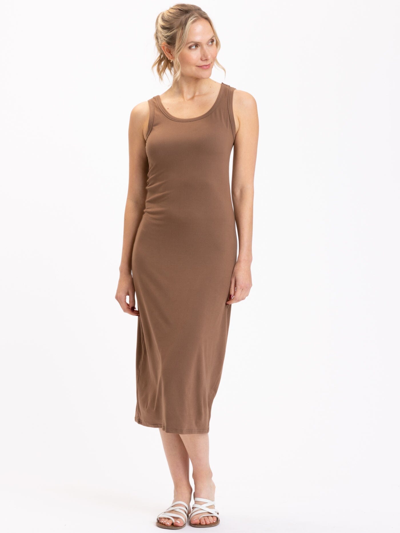 Luxe Jersey Midi Tank Dress - Scoop Neck Sleeveless Knit Dress