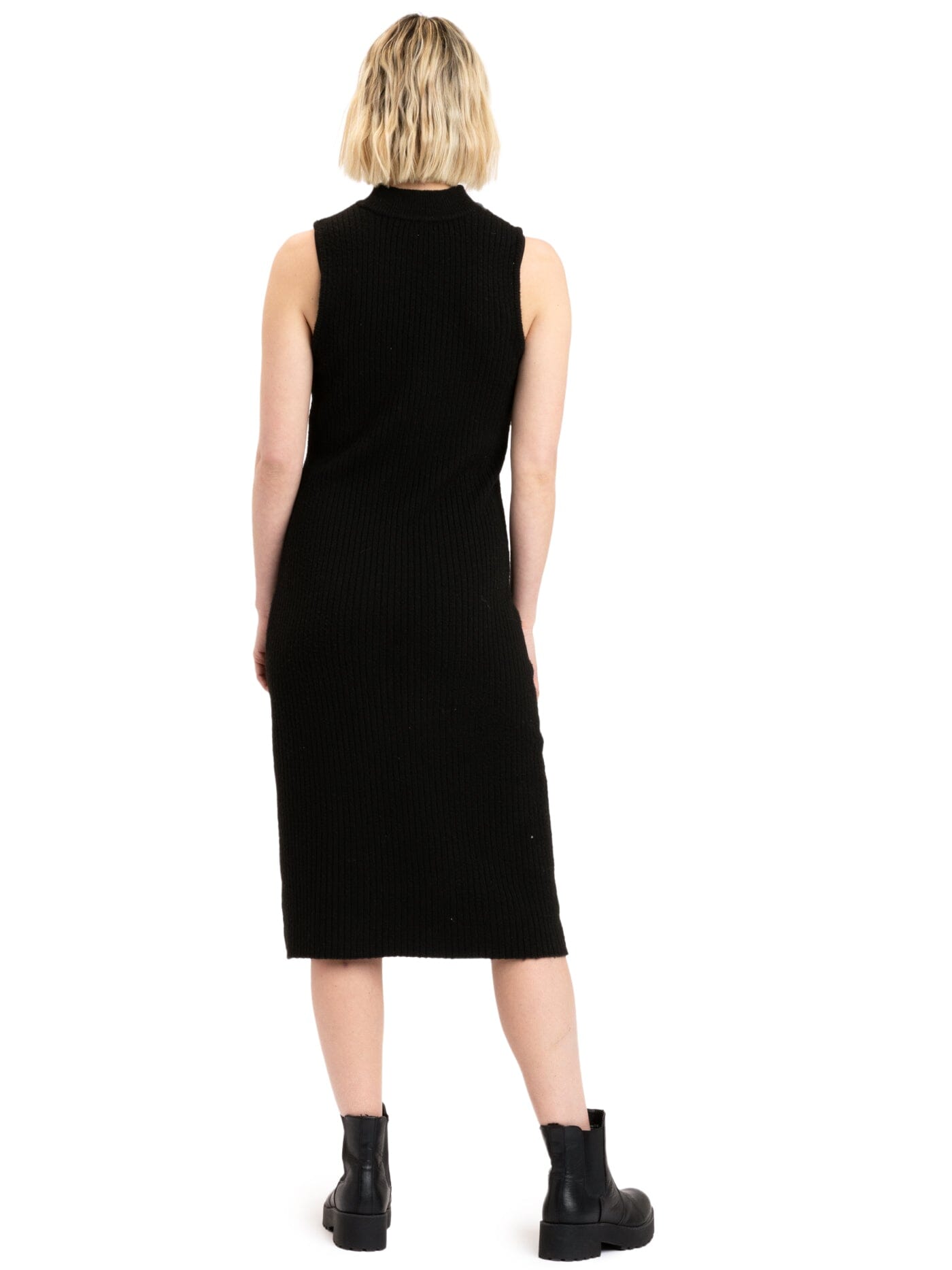 Donika Rib Knit Sleeveless Turtleneck Midi Dress in Black