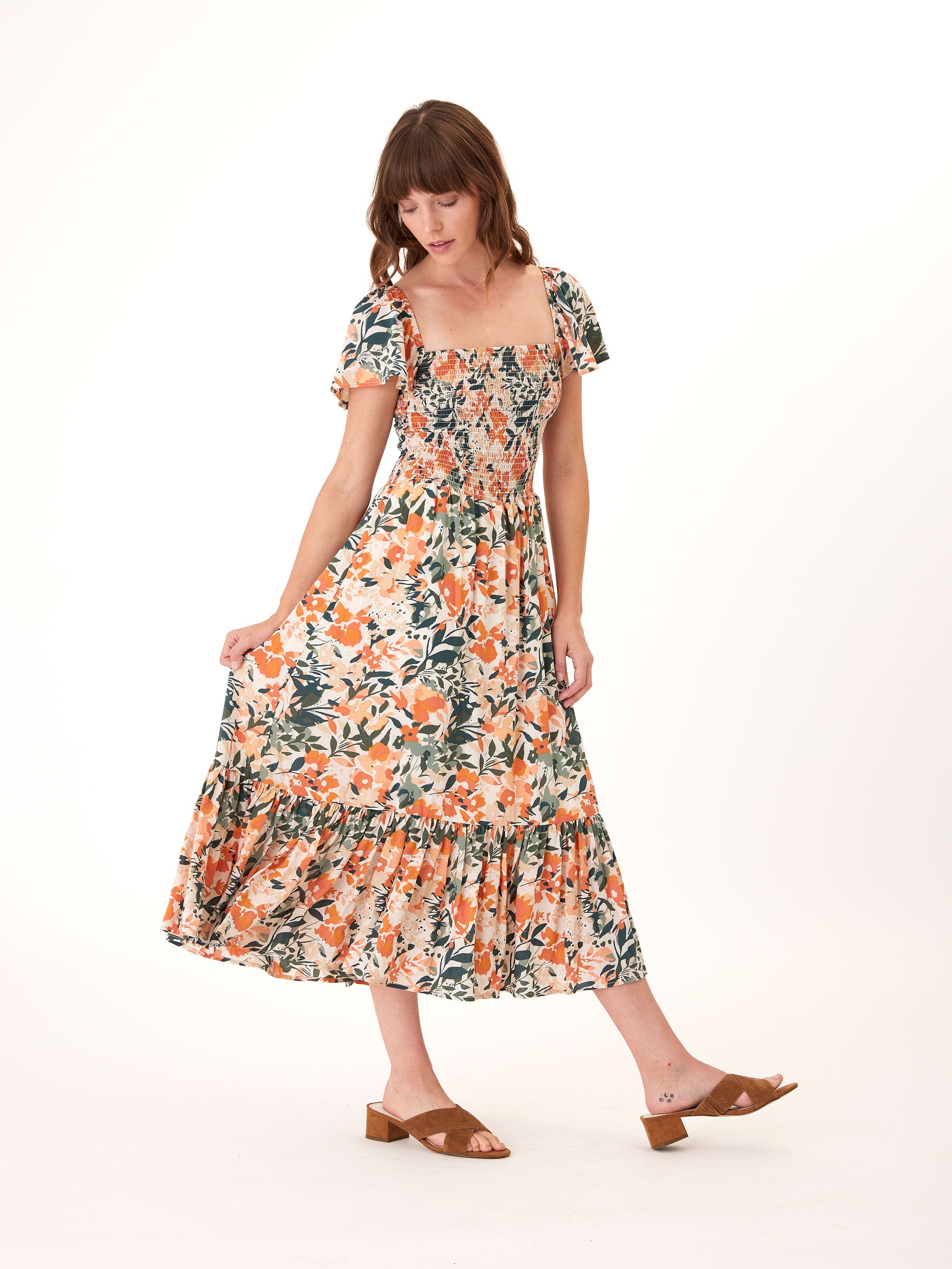Josette Printed Tencel Midi Dress in Floral Print