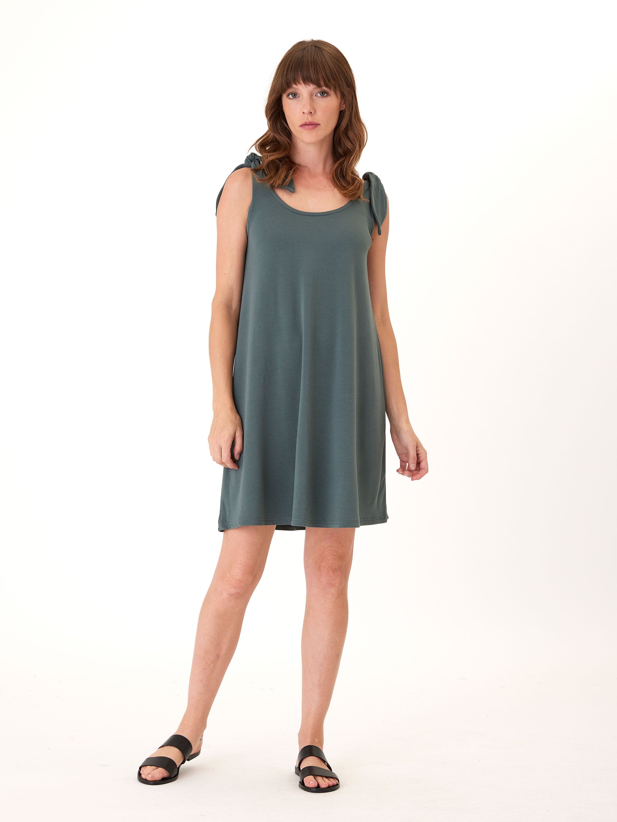 Modal Terry Tie Shoulder Dress - Flowy Sleeveless Midi