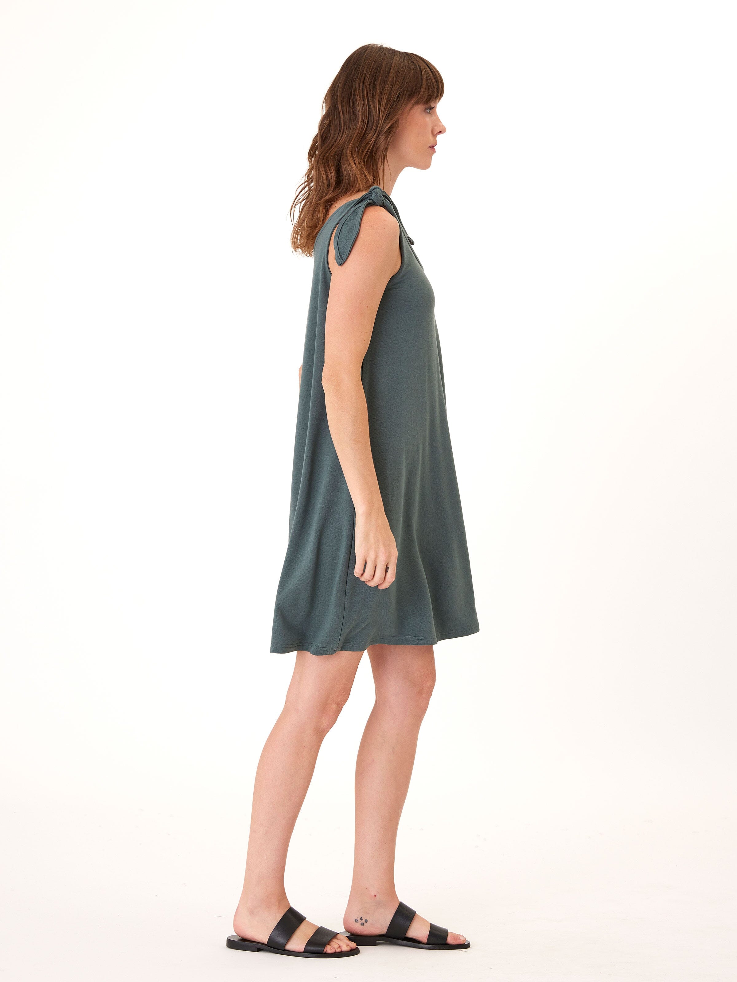 Modal Terry Tie Shoulder Dress - Flowy Sleeveless Midi